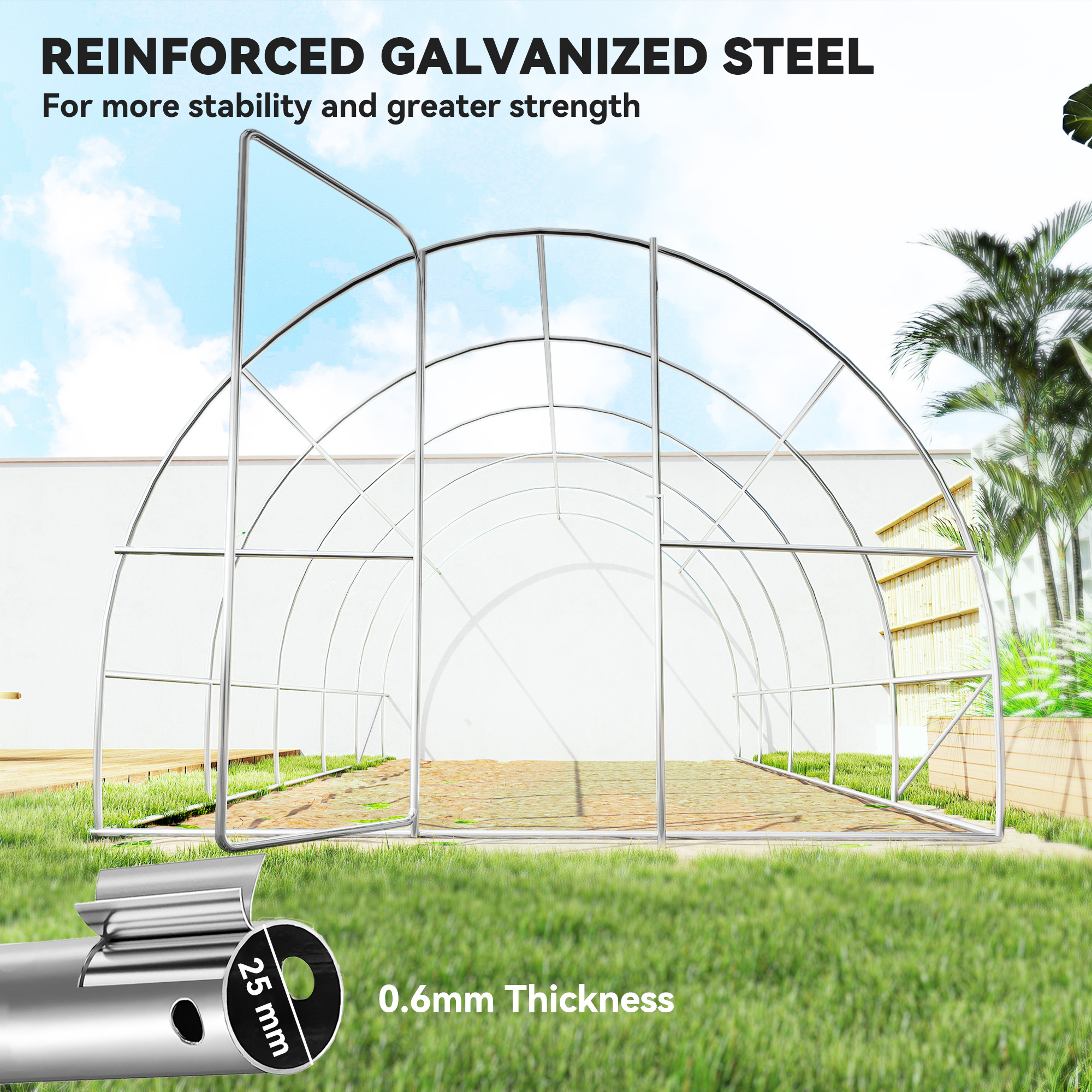 Outsunny Large Polytunnel Walk In Greenhouse, Plant Gardening Tunnel Green House with Metal Hinged Door, Galvanised Steel Frame & Mesh Windows, Green (3 x 6 m) 7