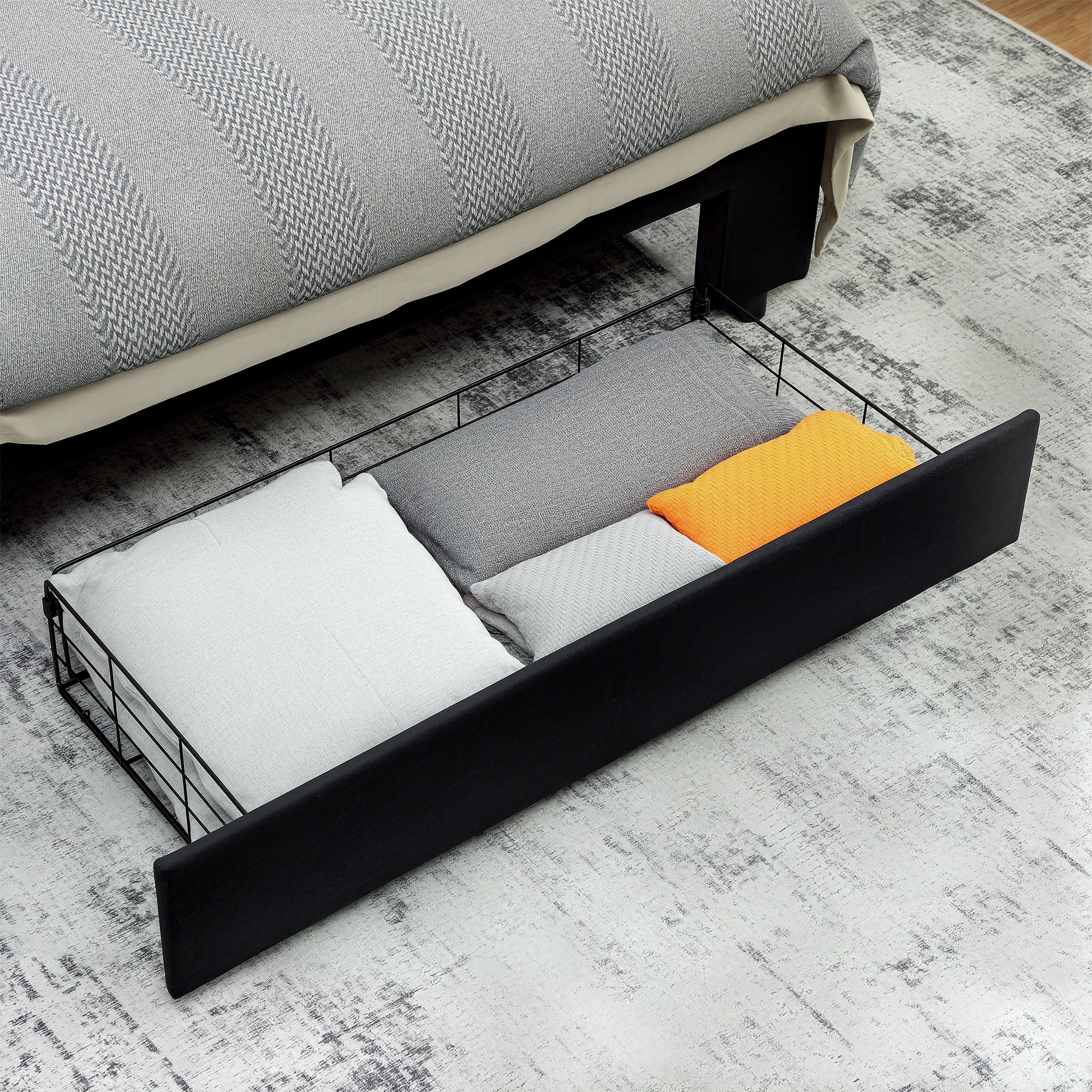 HOMCOM Double Ottoman Bed Frame, with Front Drawer Black 8