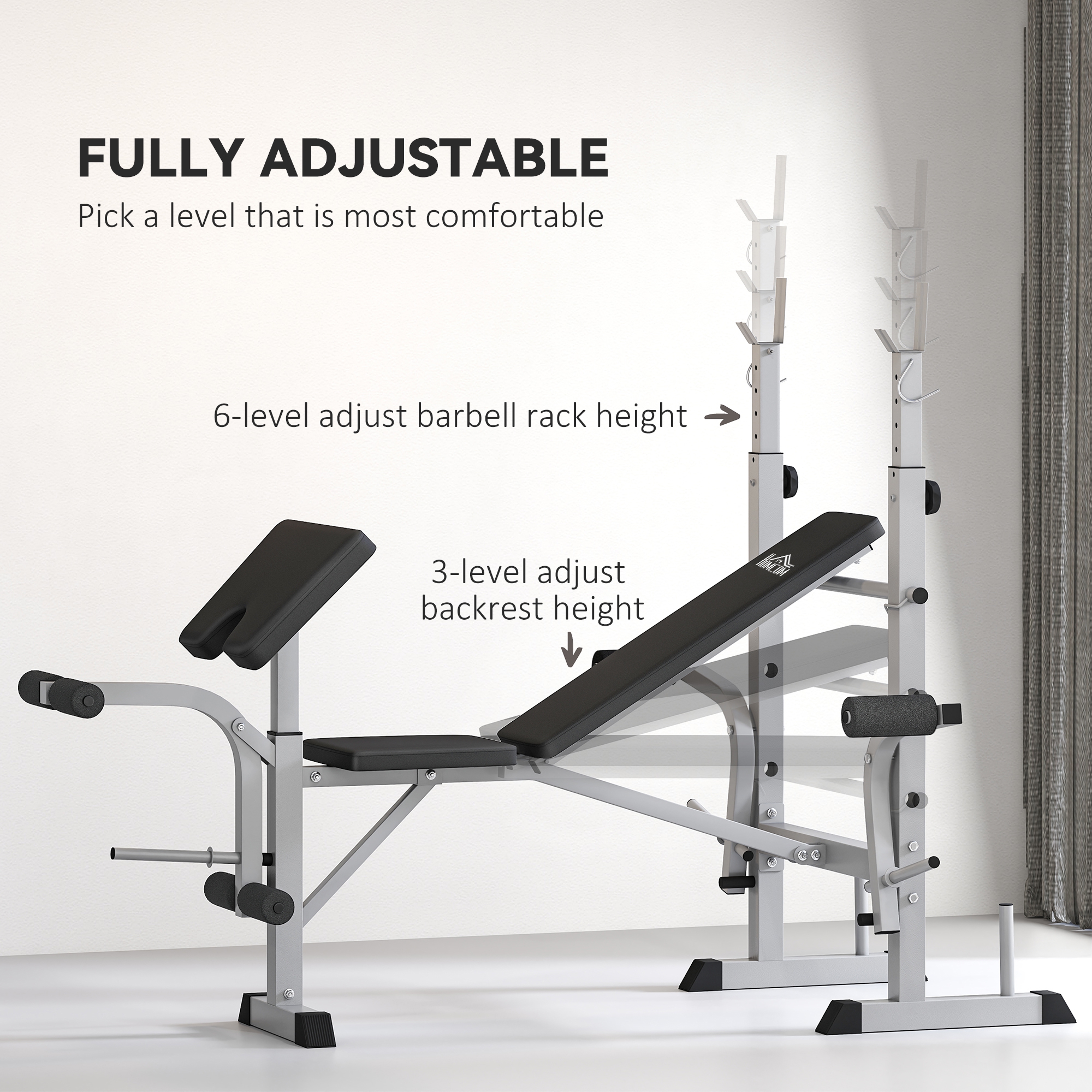 HOMCOM Adjustable Weight Bench with Squat Rack, Heavy Duty Bench Press Rack with Preacher Curl Pad, Leg Developer, Barbell Rack, Butterfly, Home Gym Strength Training Multiuse Workout Bench, Grey 5