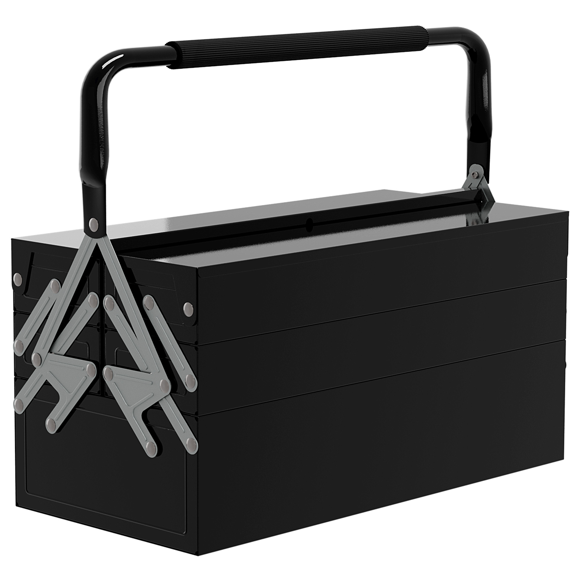 DURHAND Caja de Herramientas Metálica Plegable con 5 Bandejas y Asa para Taller Garaje 45x20x34,5 cm Negro
