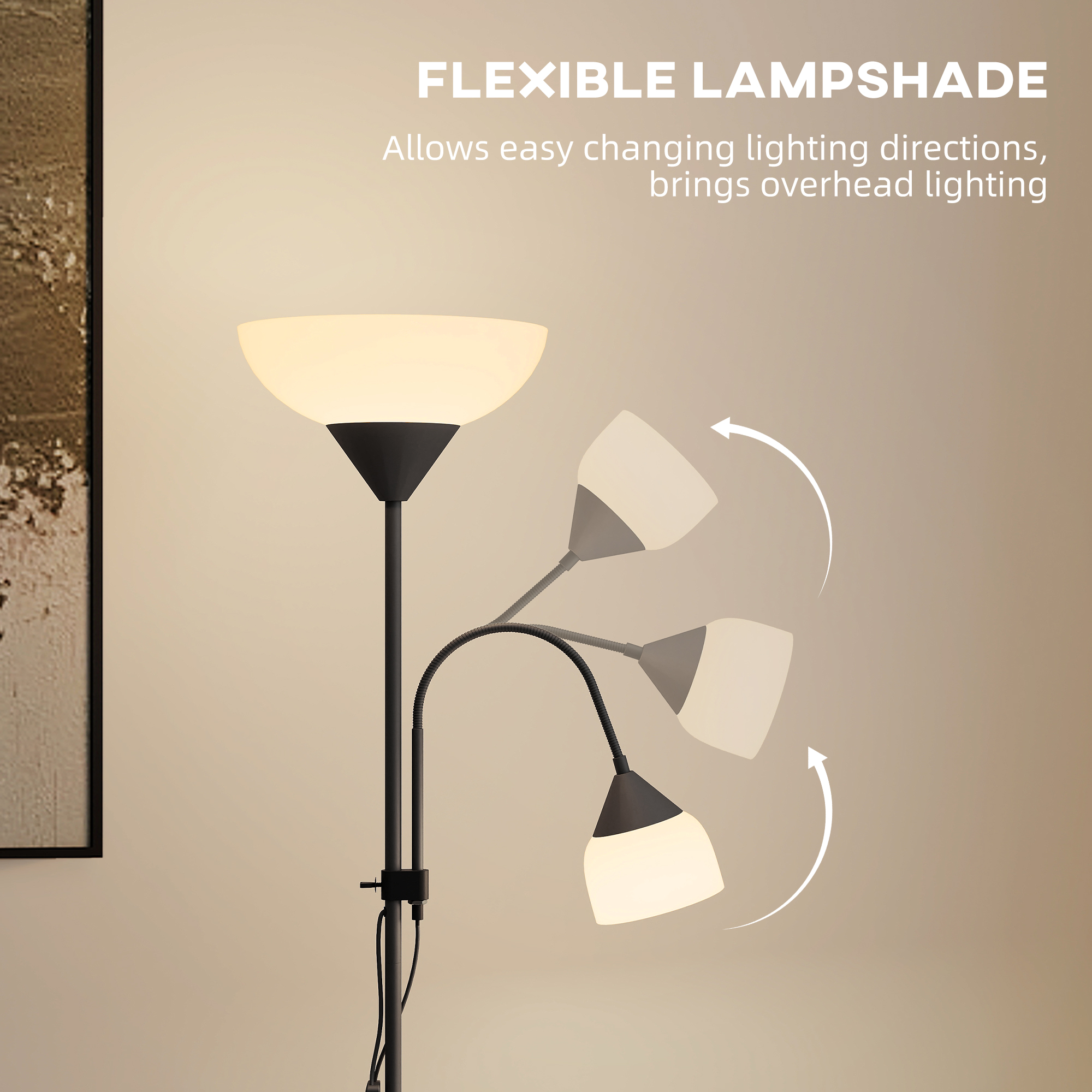 HOMCOM LED Floor Lamp for Living Room, 180cm Tall Standing Lamp, Mother and Child Uplighter with Adjustable Gooseneck, Black 5