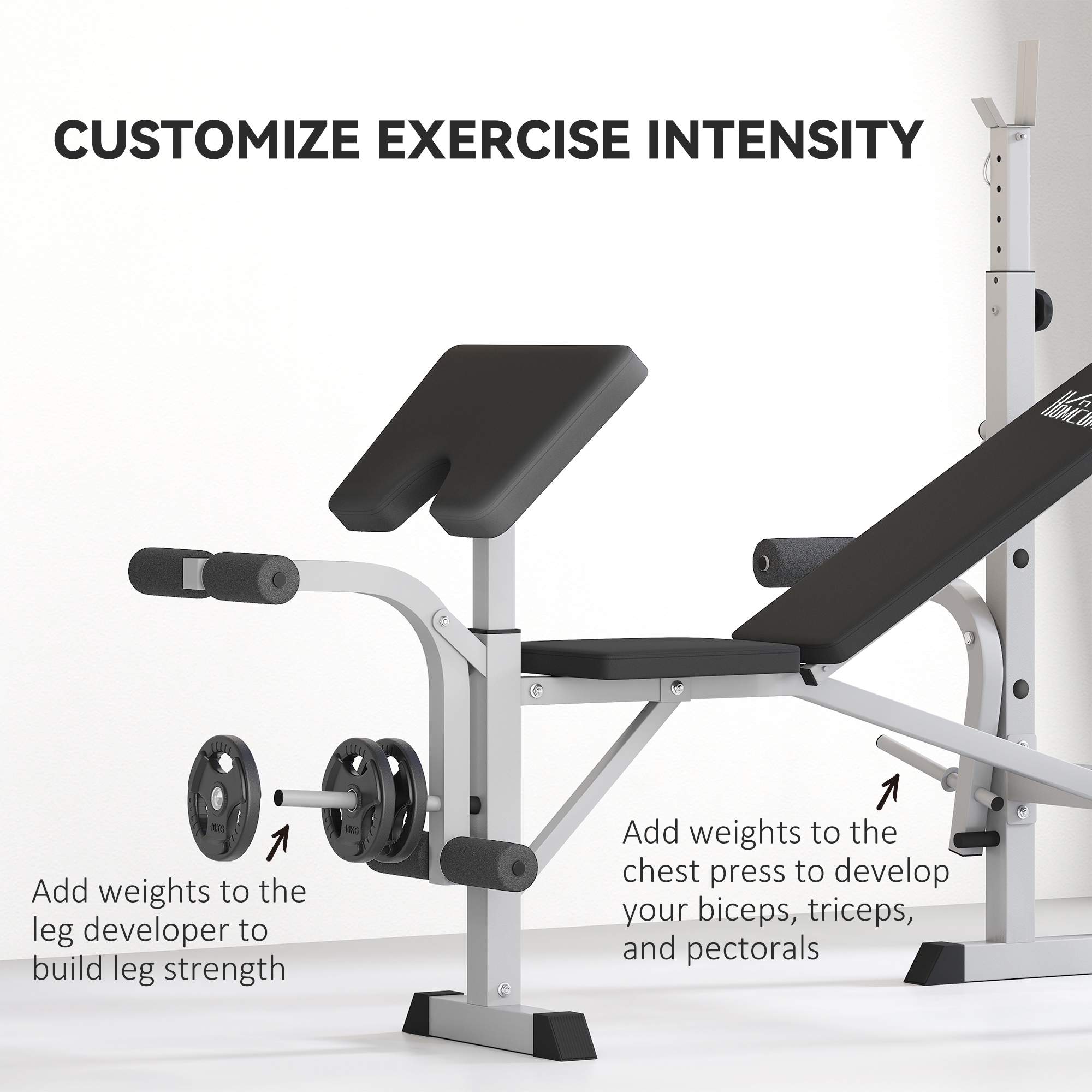 HOMCOM Adjustable Weight Bench with Squat Rack, Heavy Duty Bench Press Rack with Preacher Curl Pad, Leg Developer, Barbell Rack, Butterfly, Home Gym Strength Training Multiuse Workout Bench, Grey 6