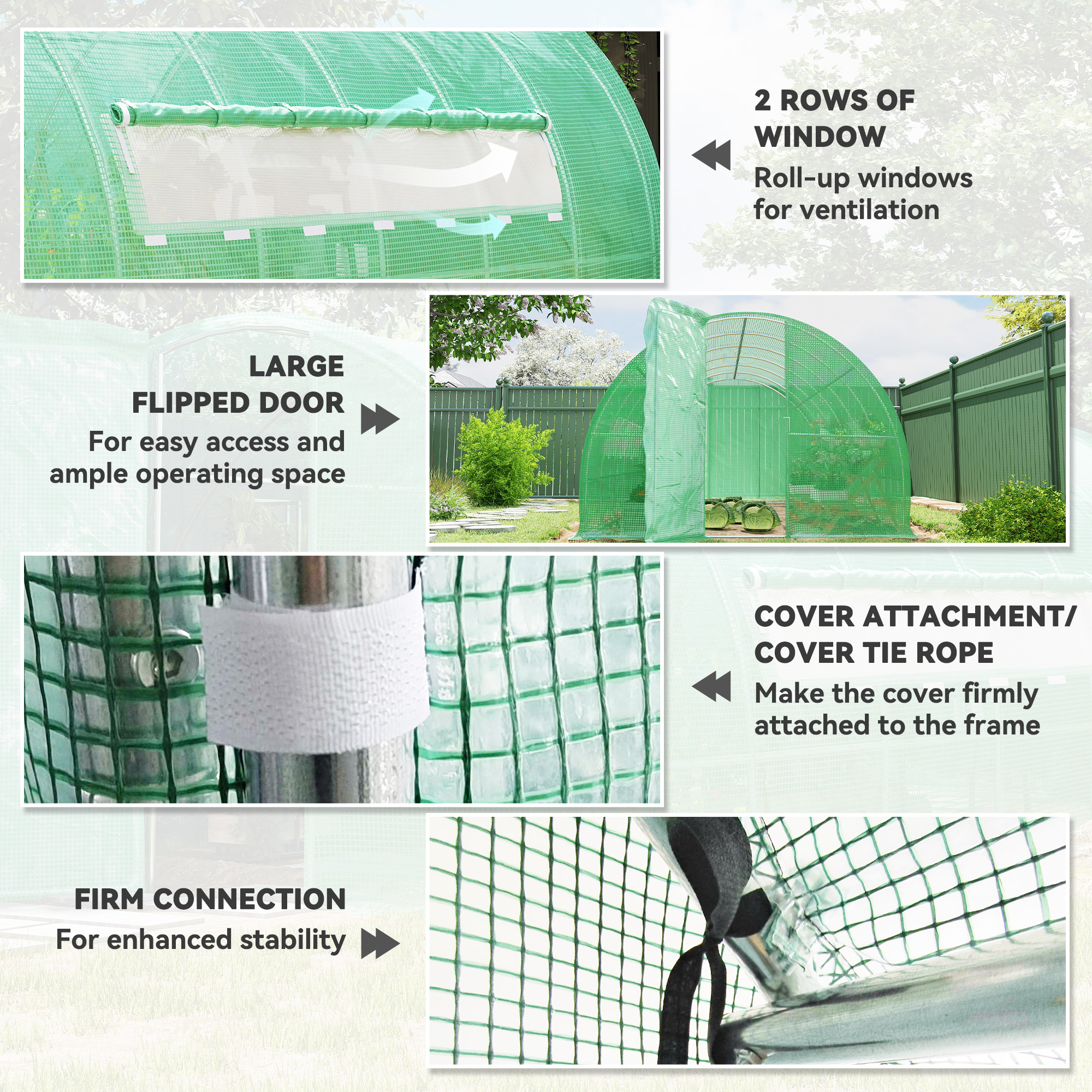 Outsunny Large Polytunnel Walk In Greenhouse, Plant Gardening Tunnel Green House with Metal Hinged Door, Galvanised Steel Frame & Mesh Windows, Green (3 x 6 m) 6