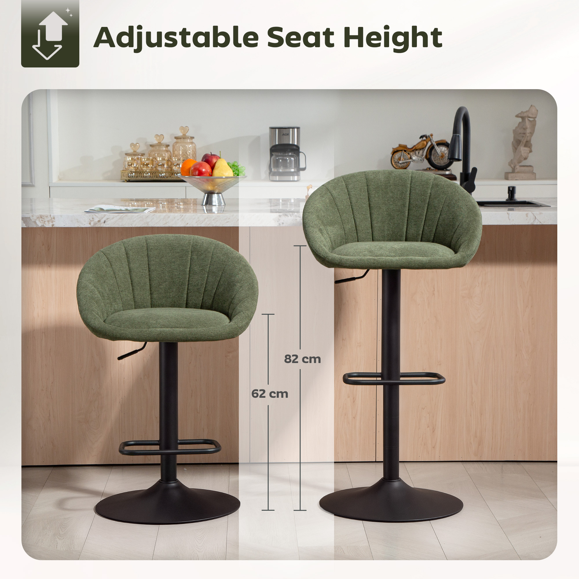 HOMCOM Set of Two Relaxed Tub Bar Stools Dark Green 4