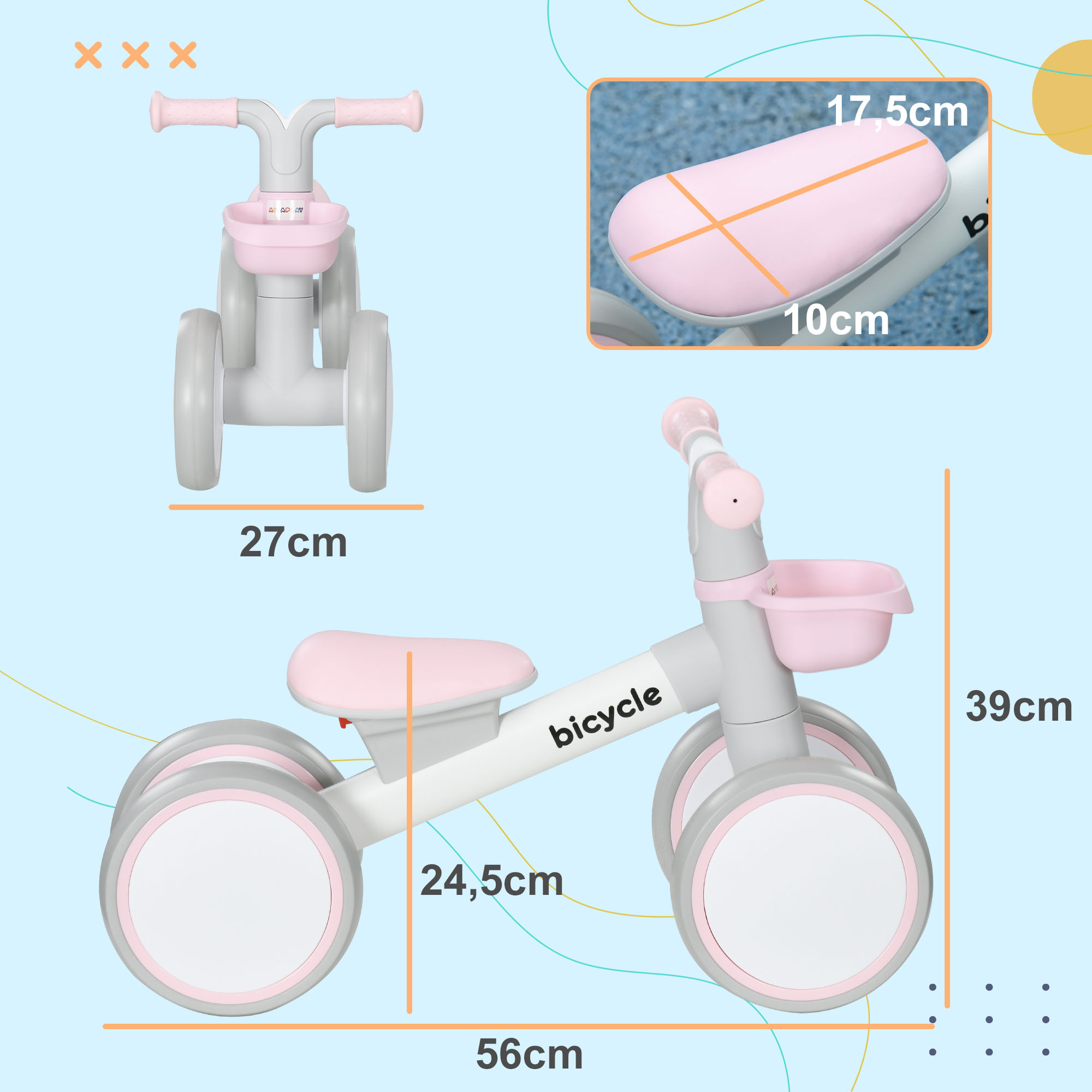AIYAPLAY Draisienne Vélo Enfant 4 Roues Selle Réglable
