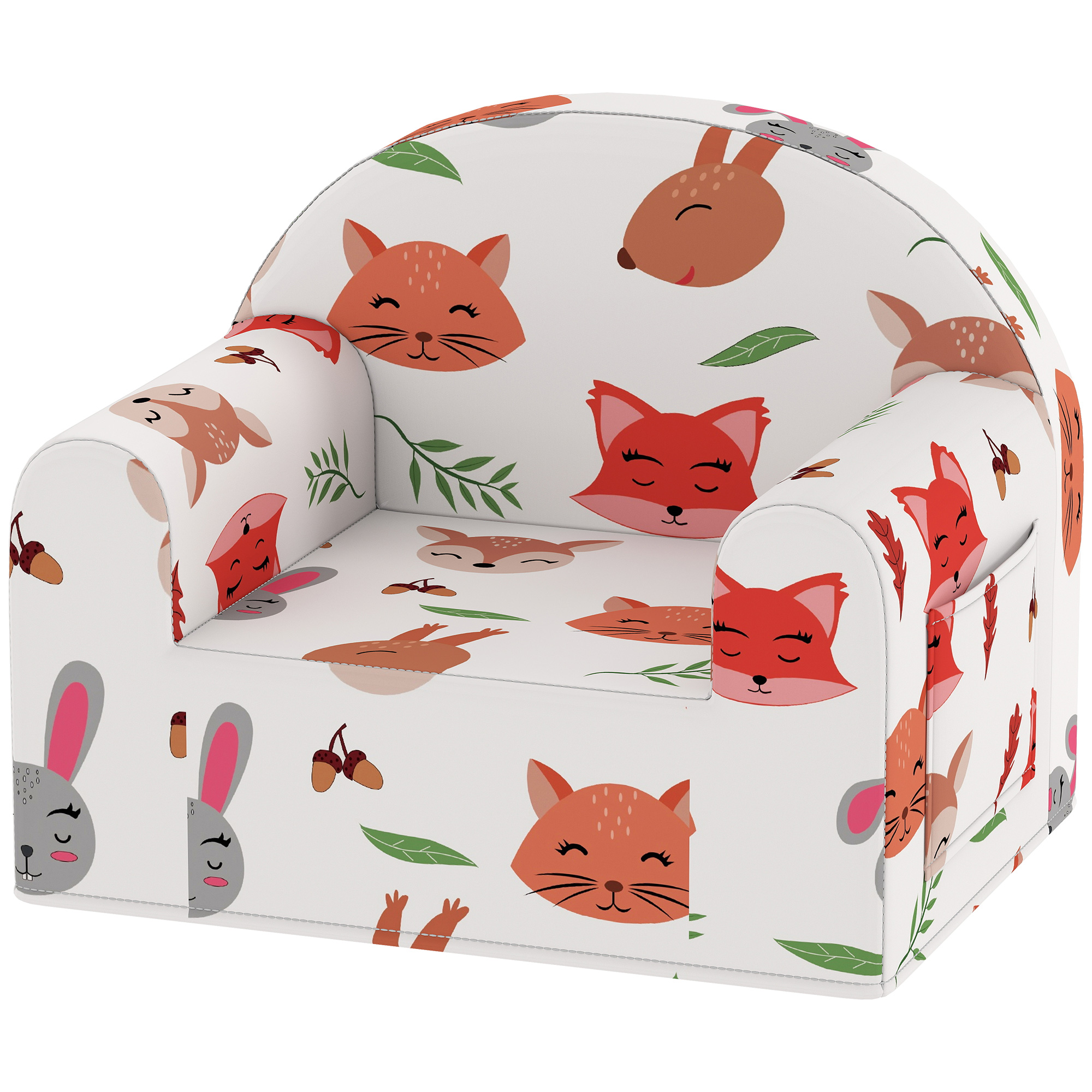 AIYAPLAY Sillón Infantil avec Imprimé Renard Sofa pour Enfants de 18-36 Mois avec Housse Amovible et Pochette Latérale 54x40x43 cm Blanc