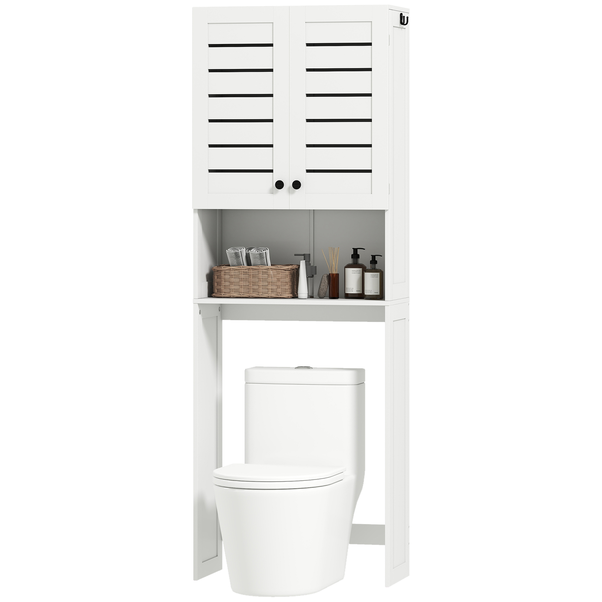 HOMCOM Meuble WC dessus de toilette/machine à laver avec placard à porte double, portes à persiennes, 67x31,5x190cm, blanc