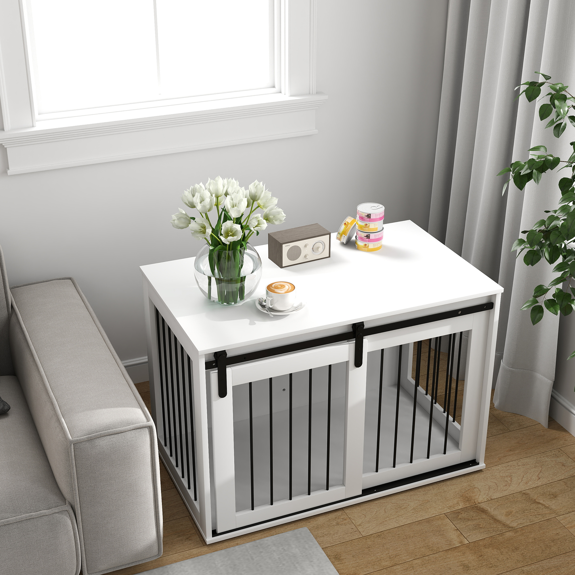 Koerapuur lükandukse, ventilatsiooniga, puitlaastplaat ja teras, 98 x 58 x 61 cm, pähklipuu
