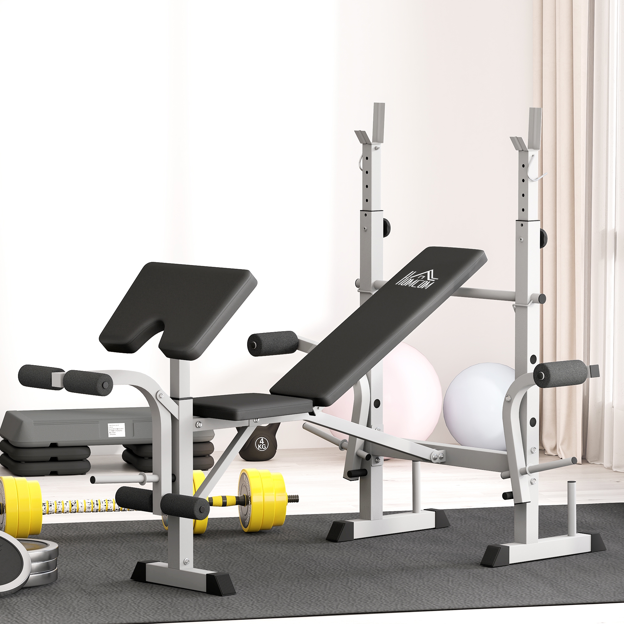 HOMCOM Adjustable Weight Bench with Squat Rack, Heavy Duty Bench Press Rack with Preacher Curl Pad, Leg Developer, Barbell Rack, Butterfly, Home Gym Strength Training Multiuse Workout Bench, Grey 2