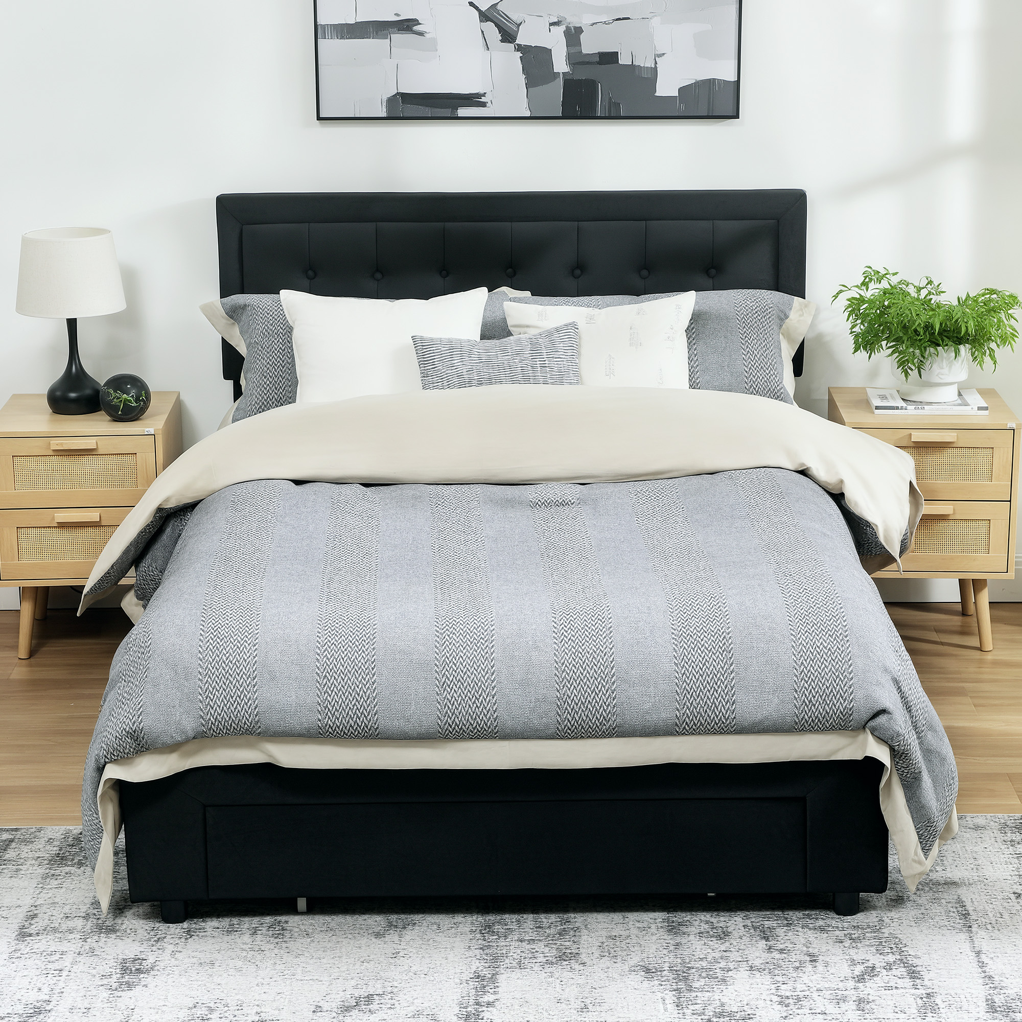 HOMCOM Double Ottoman Bed Frame, with Front Drawer Black 2