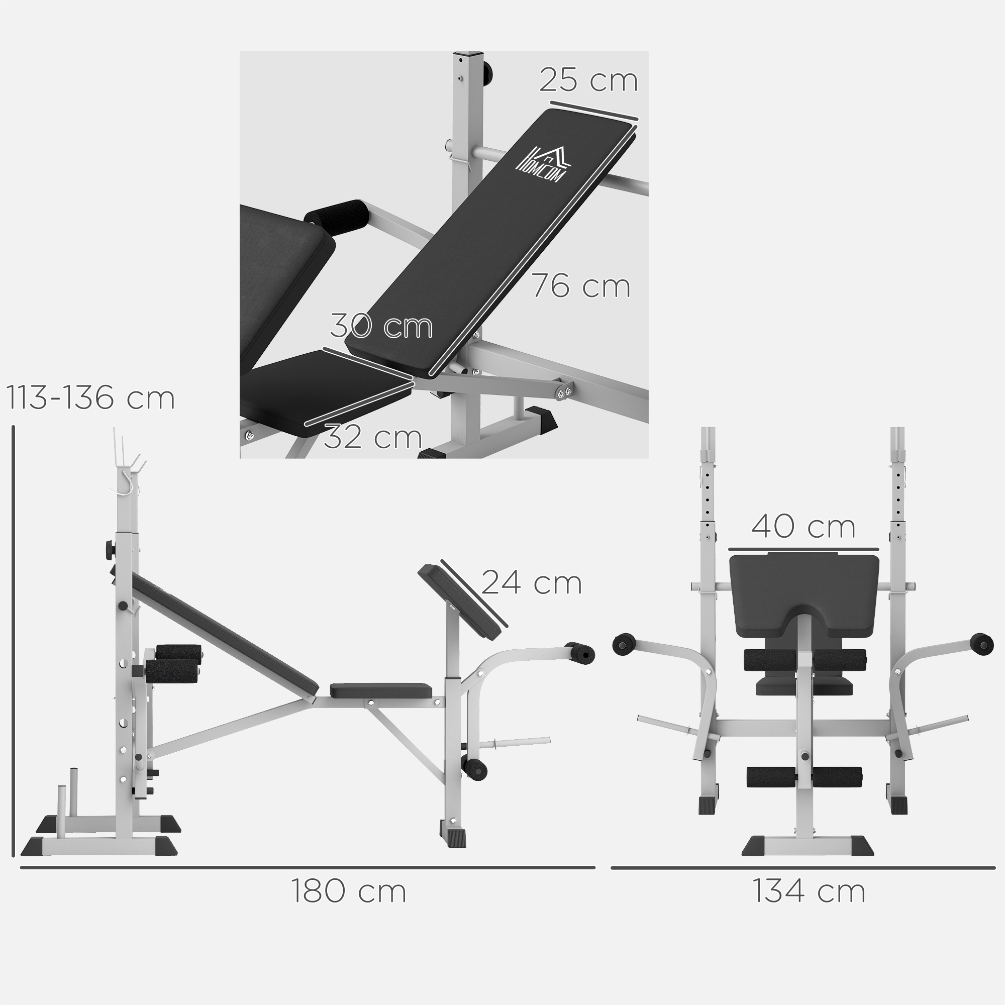 HOMCOM Adjustable Weight Bench with Squat Rack, Heavy Duty Bench Press Rack with Preacher Curl Pad, Leg Developer, Barbell Rack, Butterfly, Home Gym Strength Training Multiuse Workout Bench, Grey 3