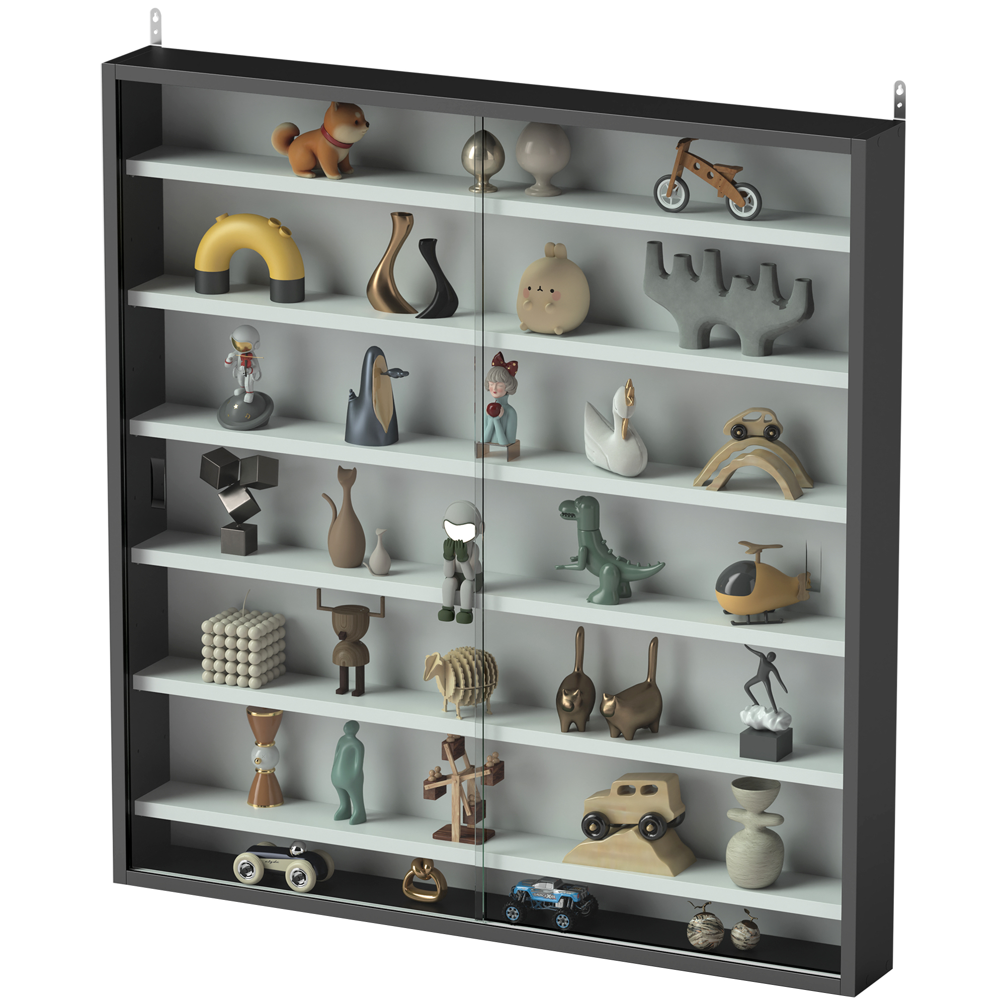 HOMCOM Étagère de Rangement à 5 Étagères Ajustables en Bois avec Portes en Verre, 80x9.5x83 cm, Noir et Blanc