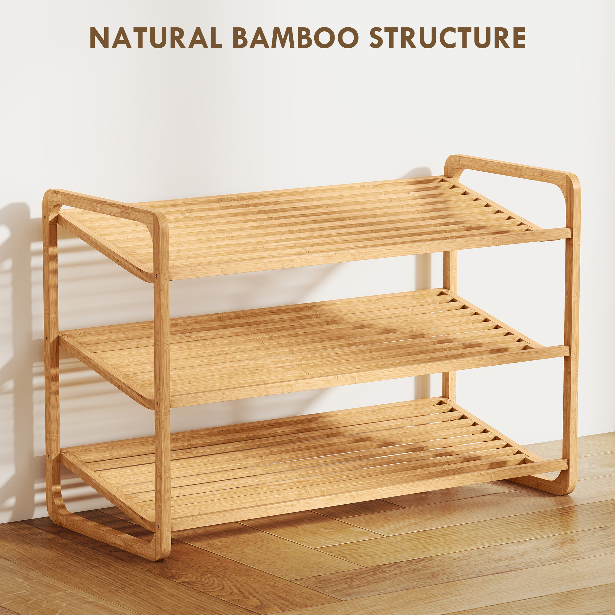  Etajera pentru pantofi cu 3 rafturi pentru 12 perechi de pantofi din bambus 76x33x50.8 cm [3]