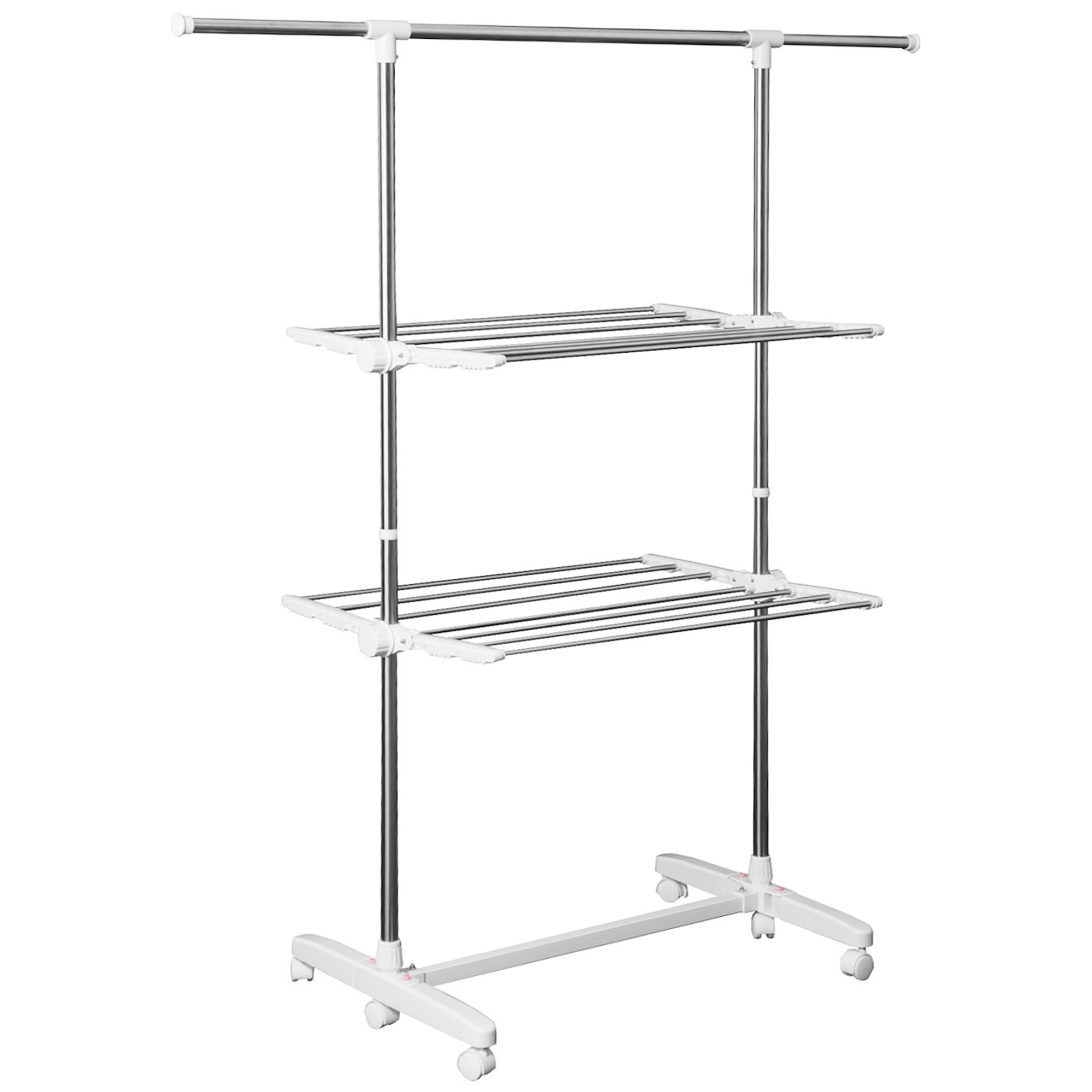Suport de rufe HOMCOM, extensibil, cu 3 niveluri, cu brațe pliabile, roti, uscător de rufe pentru interior și exterior, Alb, 83-136,5 x 45,5 x 154 cm | Aosom Romania
