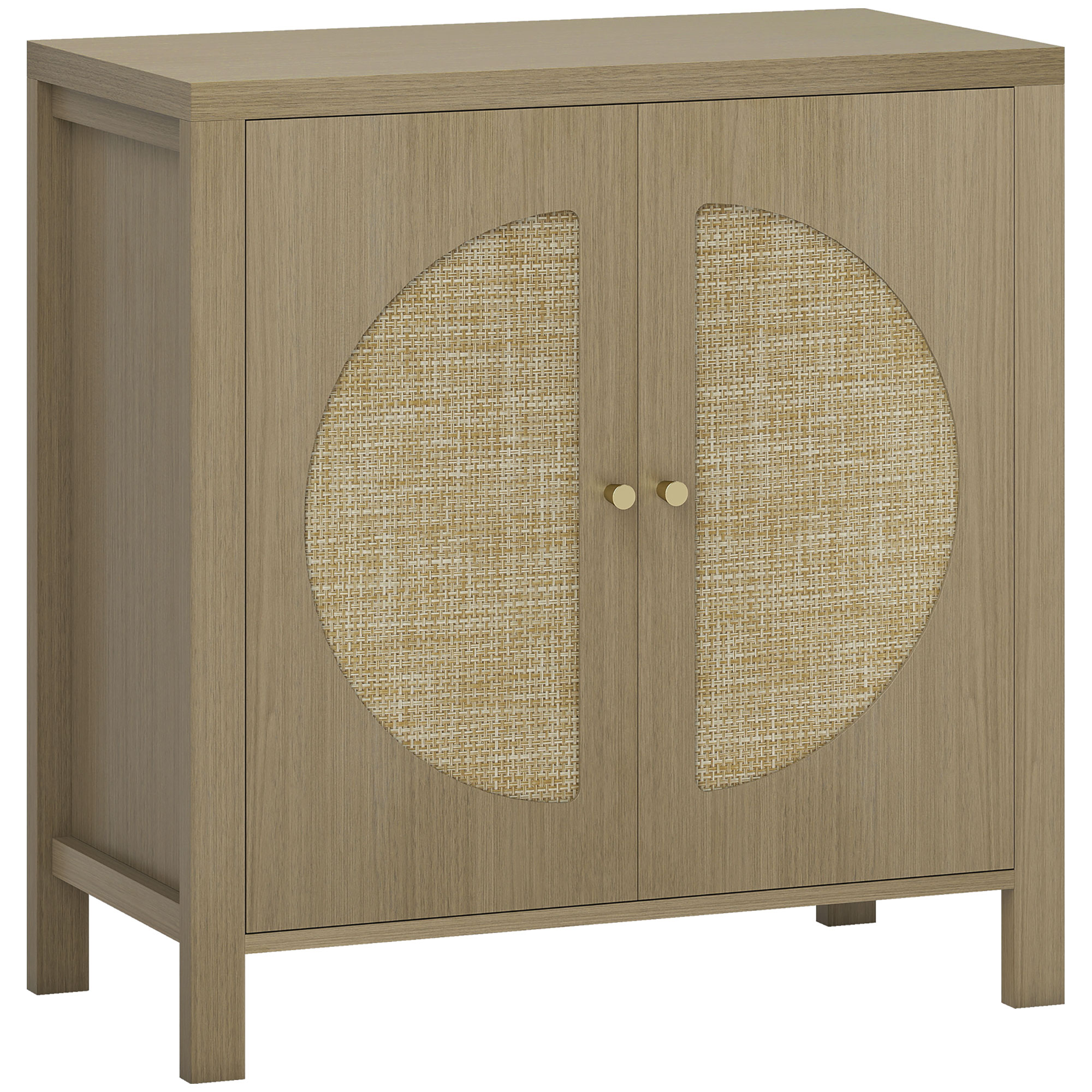 HOMCOM Aparador de Cocina con 2 Puertas de Ratán Estante Ajustable y 2 Tiradores 75x38x77 cm Madera Natural