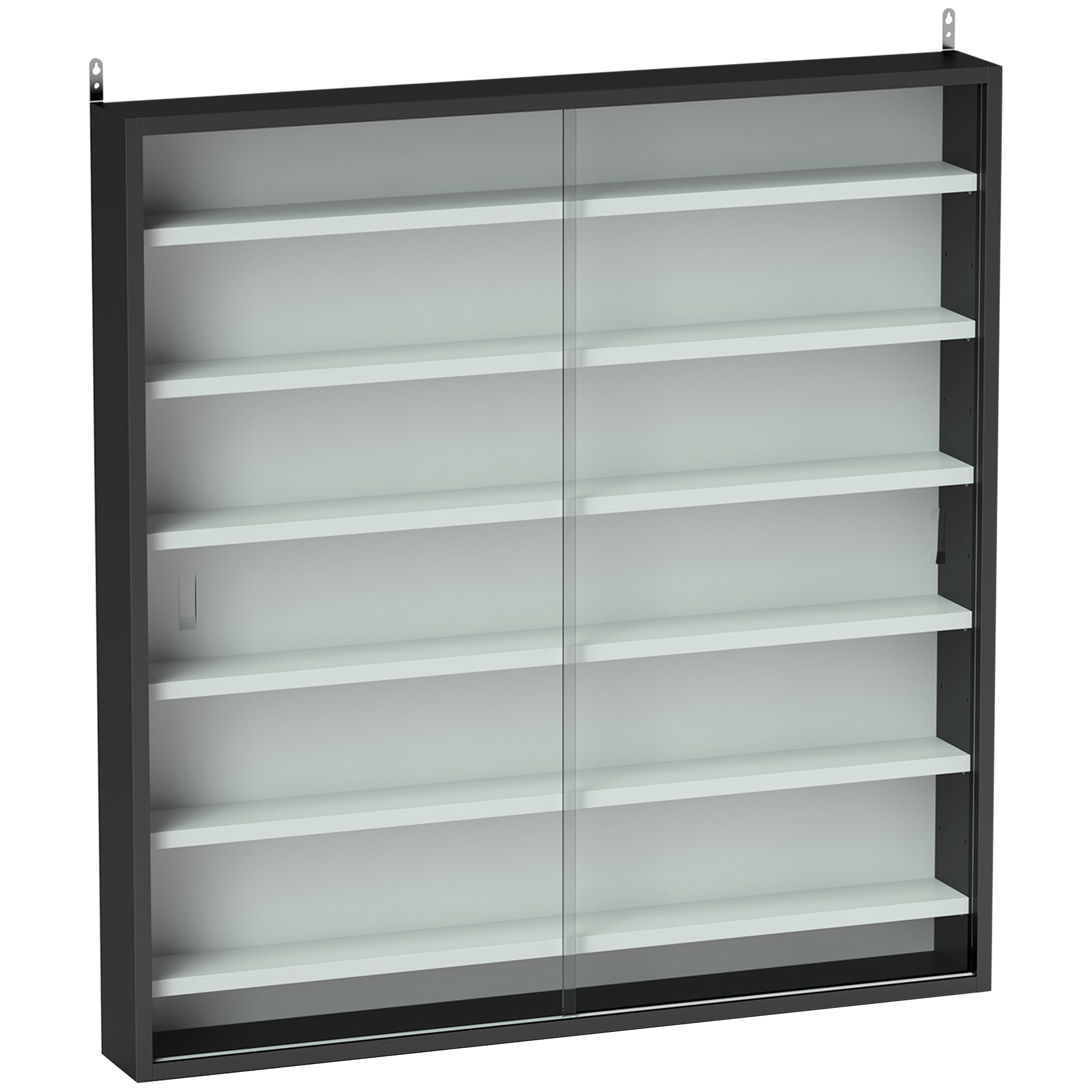 Image of HOMCOM Bacheca Portaoggetti a 5 Ripiani Regolabili in Legno con Ante in Vetro, 80x9.5x83 cm, Bianco e Nero Aosom Italy006