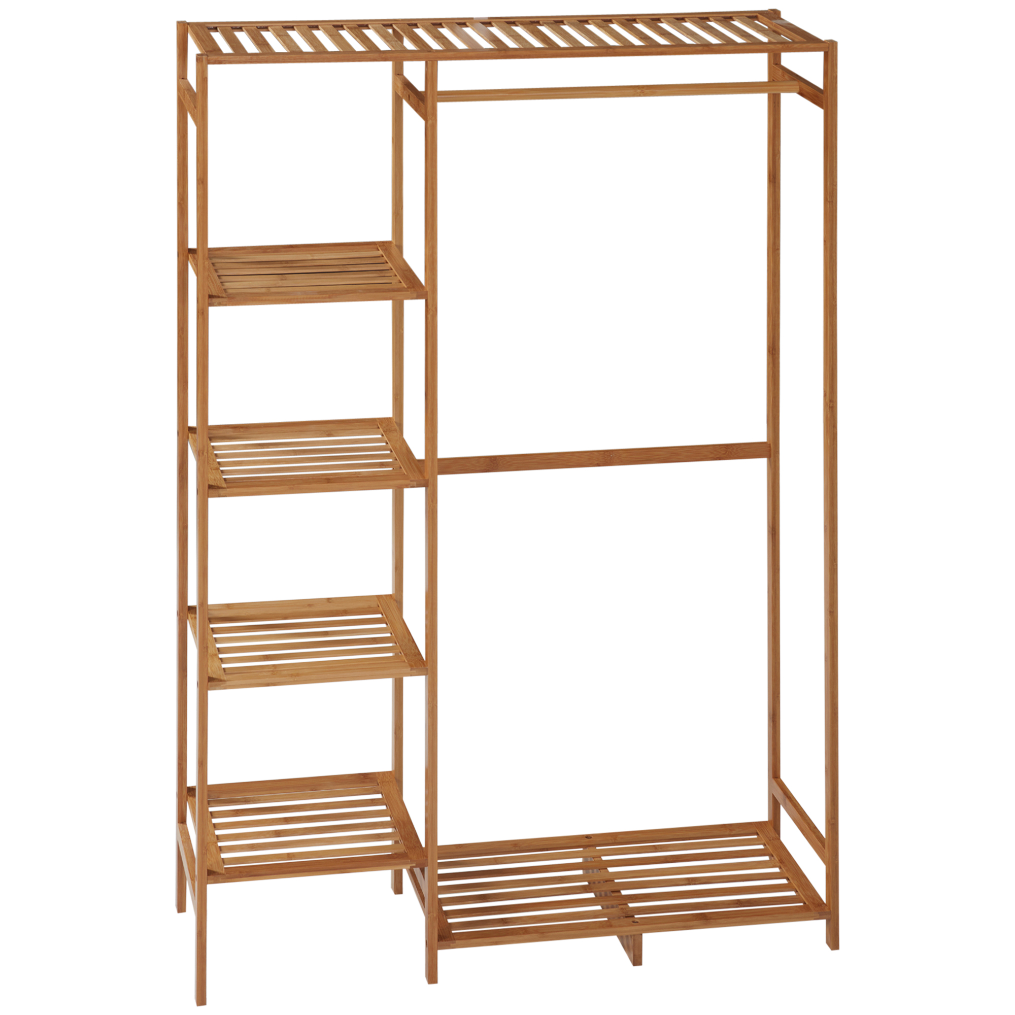 HOMCOM Portant pentru haine din bambus cu raft de depozitare pe 6 niveluri și bară de suspendare, 90x30x145cm, lemn natural | Aosom Romania