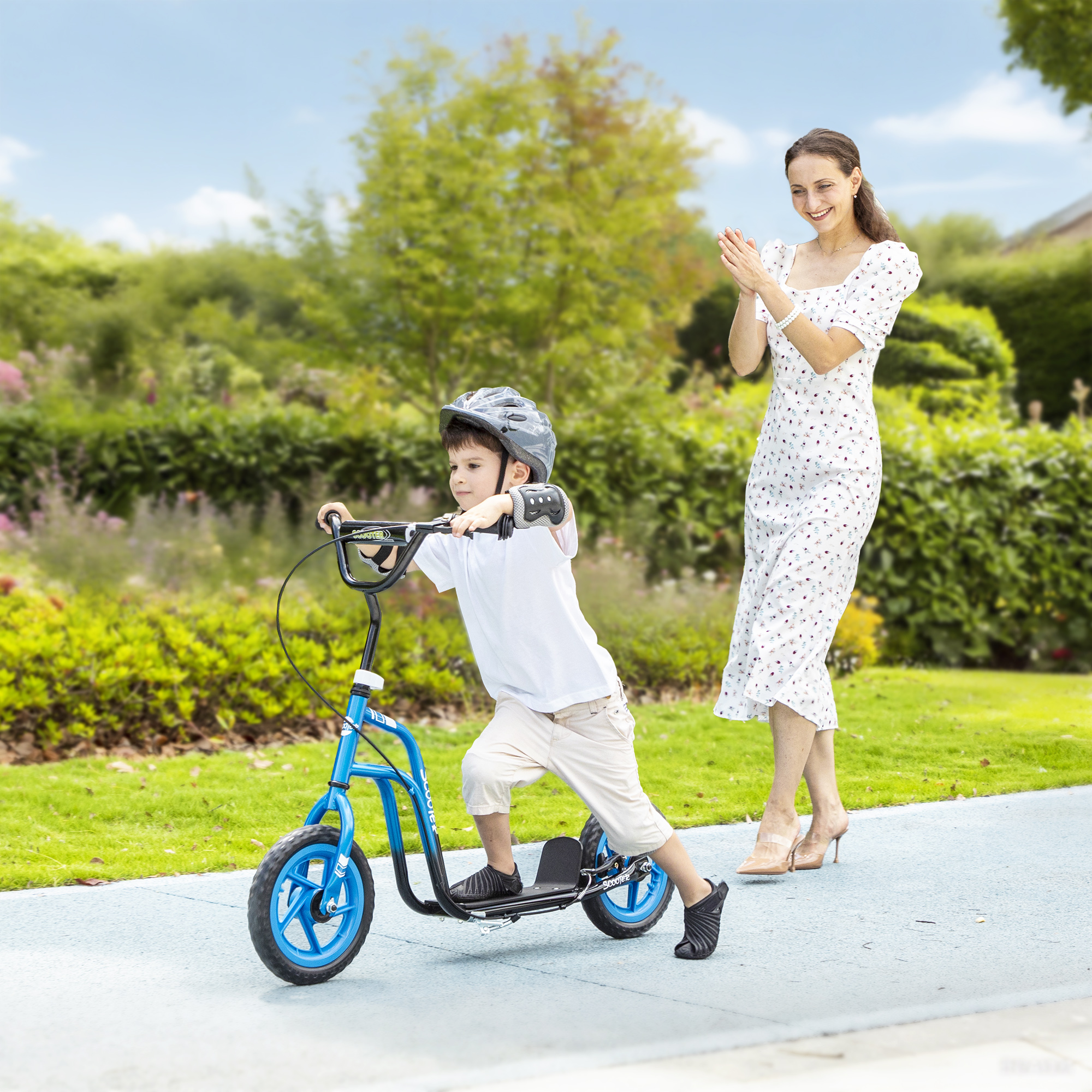 🛴 Monopattino Bambini Regolabile Homcom – Ruota Gonfiabile, Freno, Cestello E Portabicchieri (Rosa)