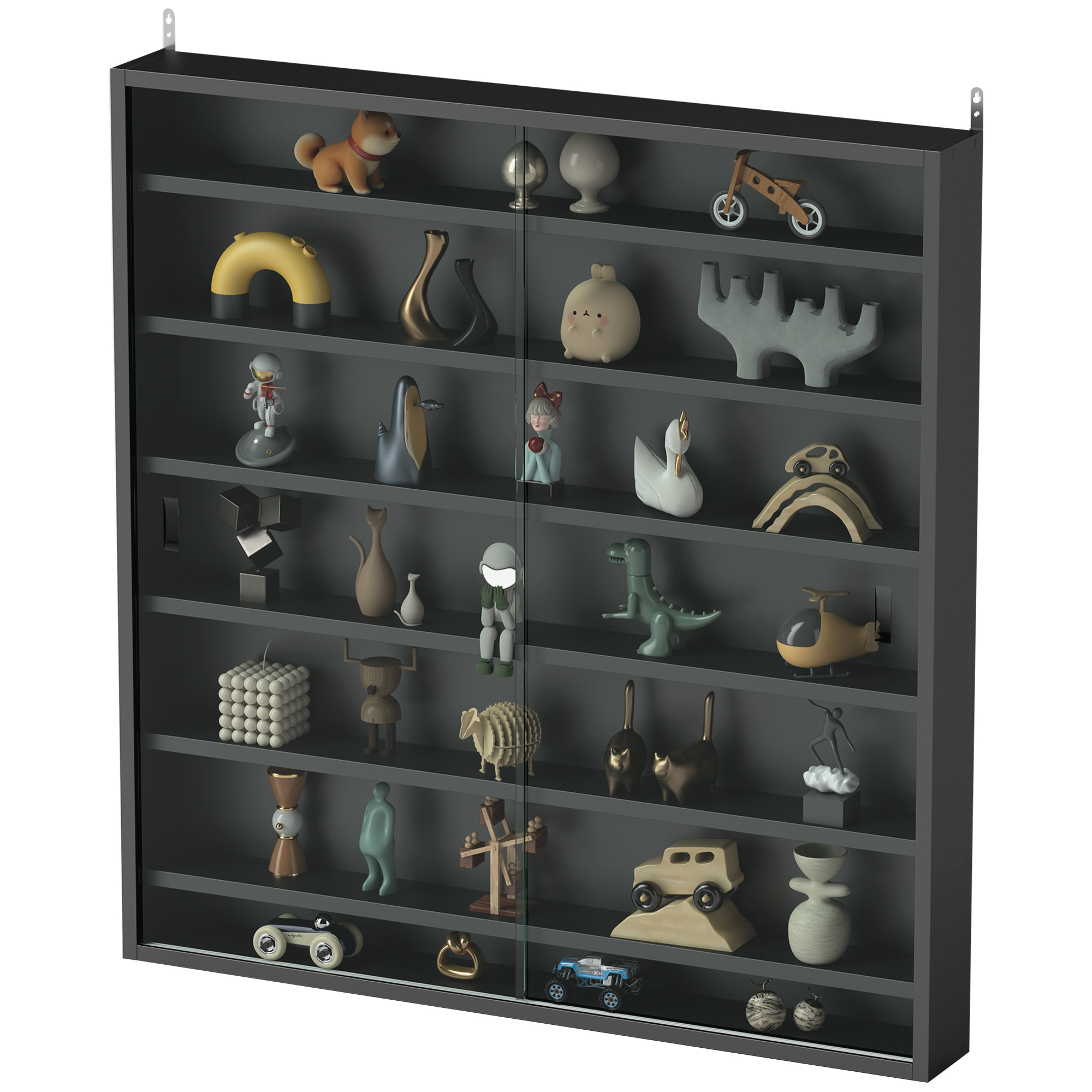HOMCOM Étagère de Rangement à 6 Étagères Ajustables en Bois avec Portes en Verre, 80x9.5x83 cm, Noir