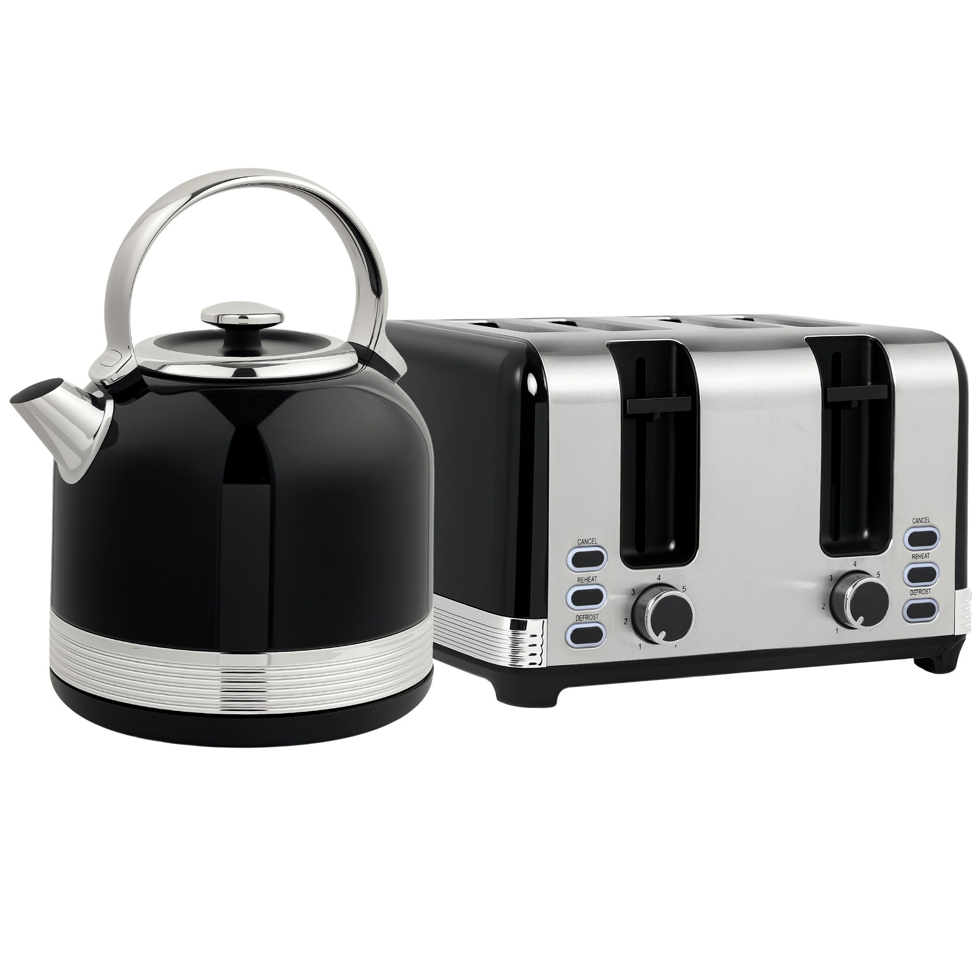 HOMCOM Ensemble Bouilloire et Grille-Pain, 7 Niveaux de Brunissement, 1,7 L, Plastique, Acier Inoxydable, Noir