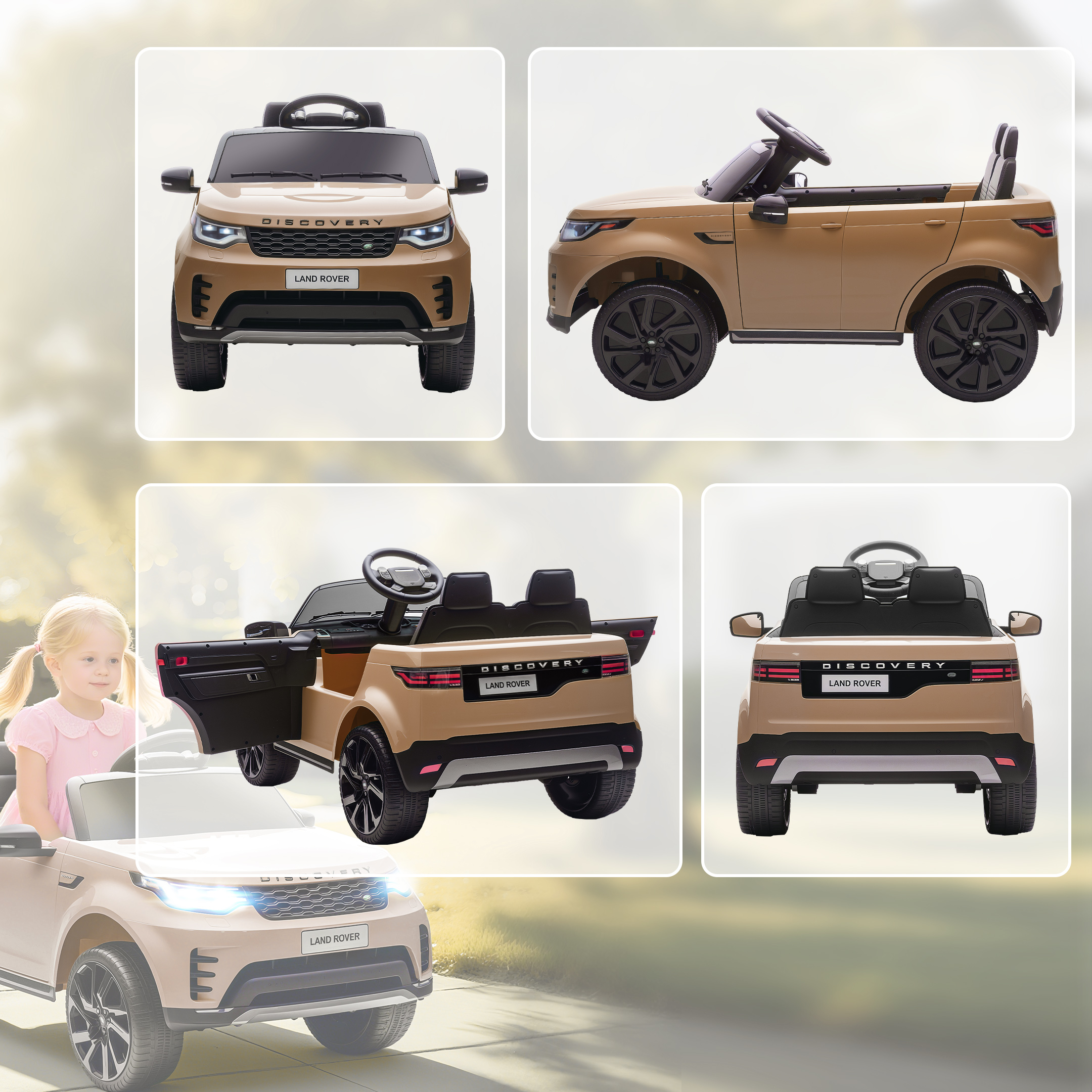 AIYAPLAY Land Rover Discovery Licensed 12V Kids Electric Car with Remote, 4 Wheel Suspension, Slow Start, Lights, Music, Khaki 9