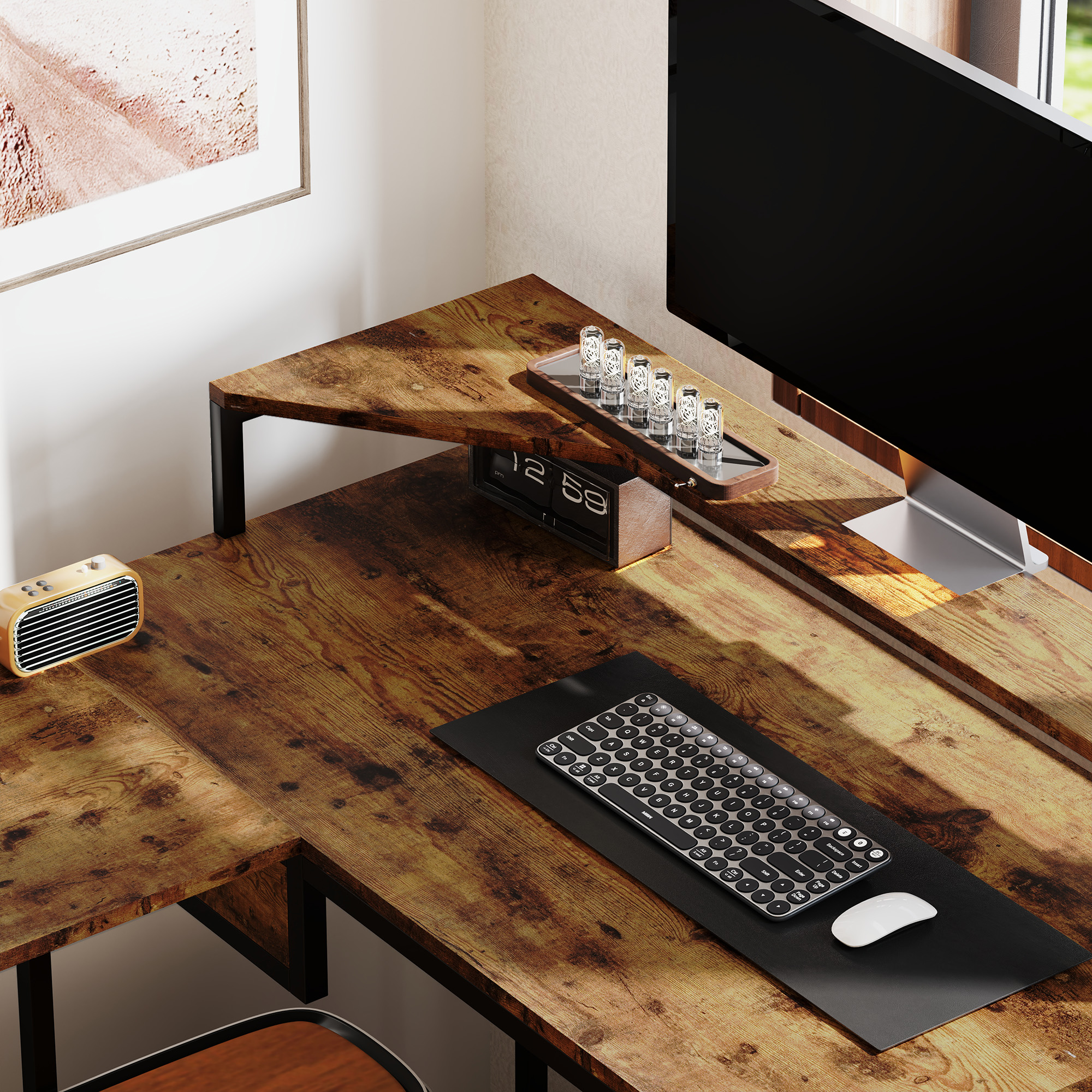 HOMCOM Industrial 'L' Shaped Multi-Work Desk Brown 9