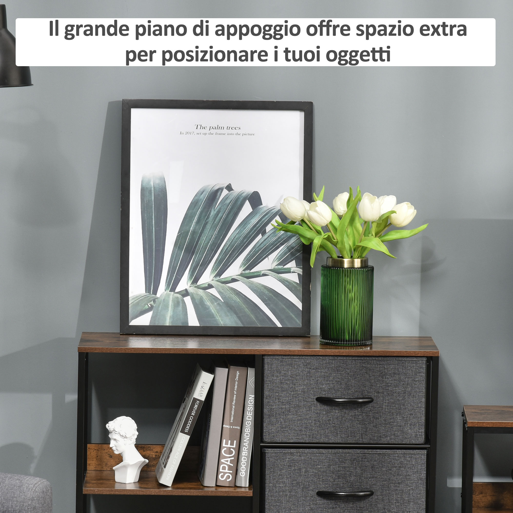 Cassettiera Tessuto HOMCOM 3 Cassetti - 80x29x71 Cm, Grigio Scuro, Pieghevole E Multifunzione