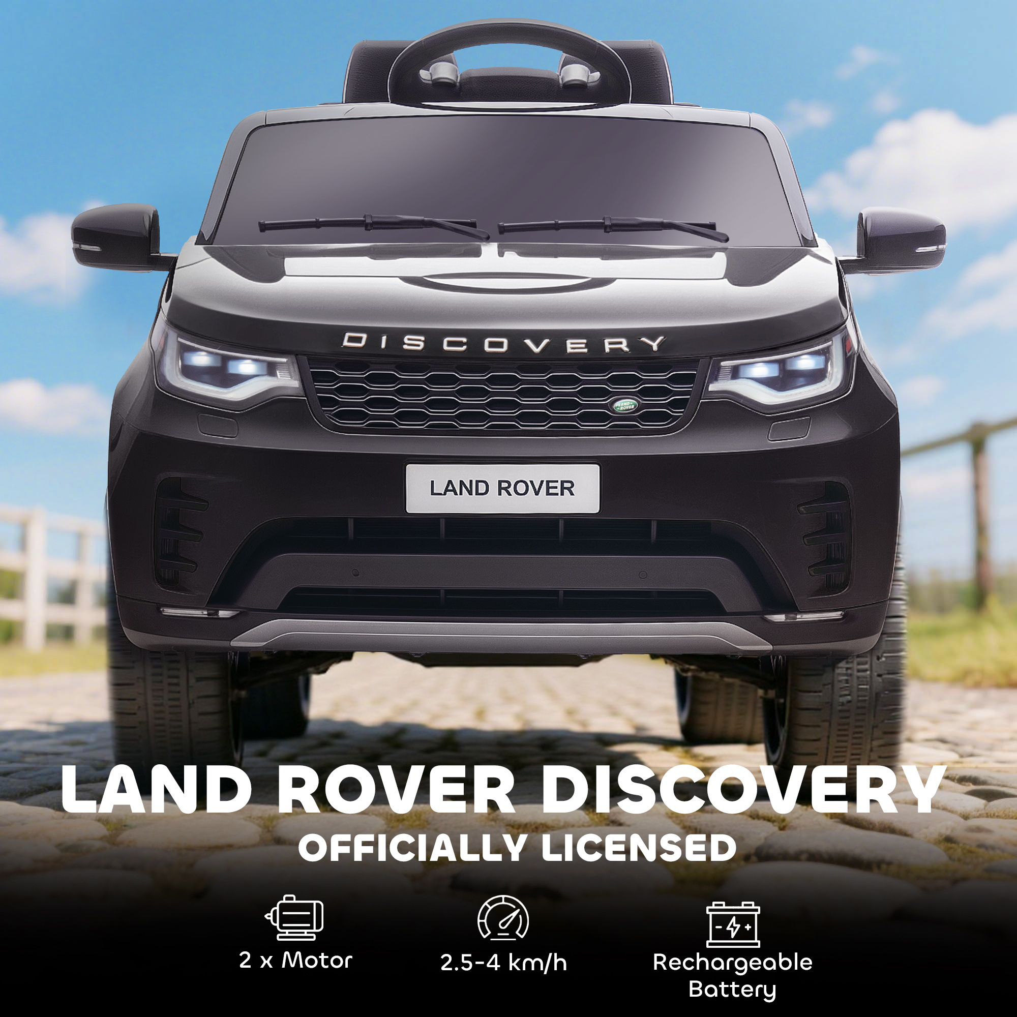 AIYAPLAY Land Rover Discovery Licensed 12V Kids Electric Car with Remote, 4 Wheel Suspension, Slow Start, Lights, Music, Black 4