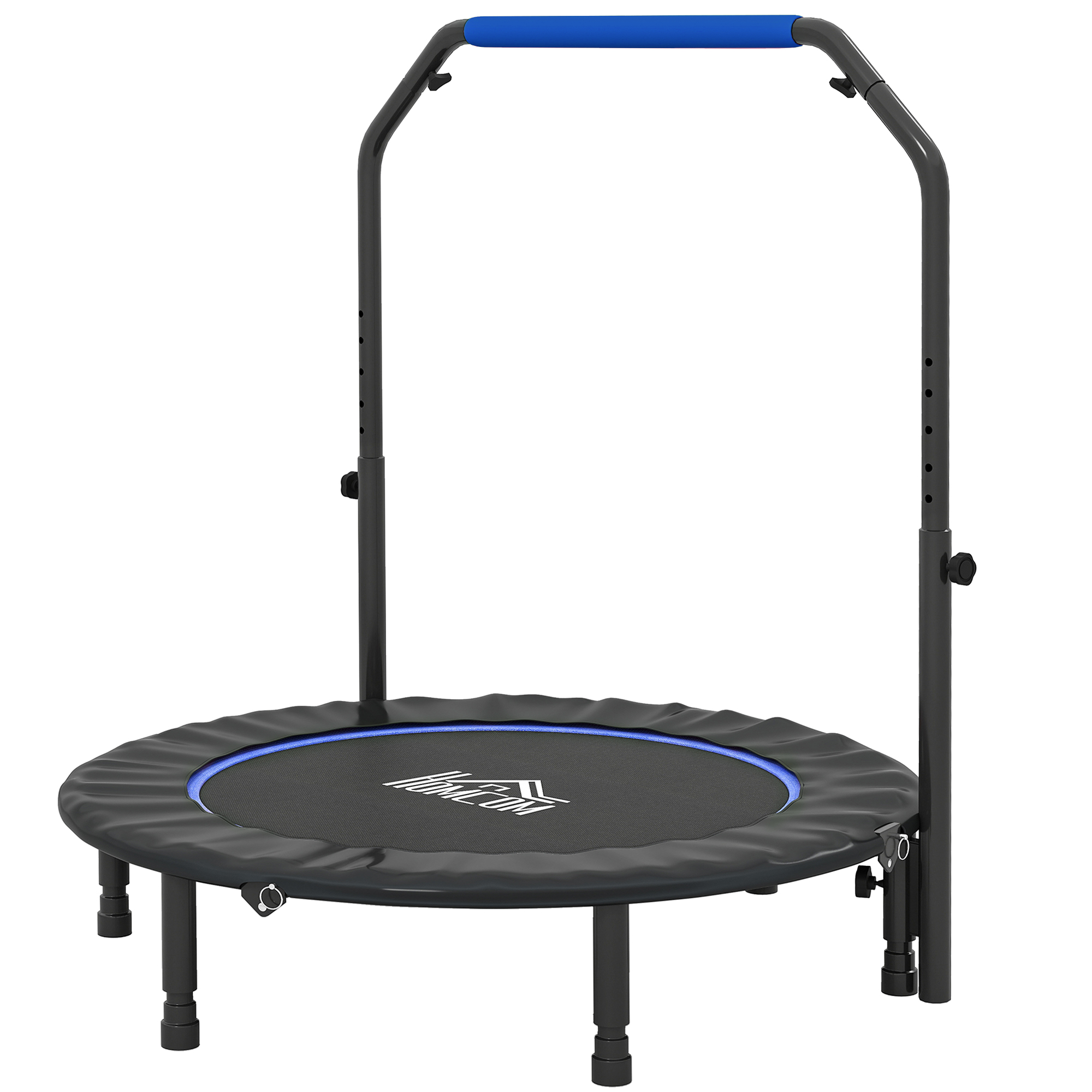HOMCOM Fitness-Trampolin für Erwachsene Ø114 cm, zusammenklappbarer Minitrampolin mit verstellbarem Griff in 4 Stufen, Stahlrahmen, für Bein- und Körpertraining zu Hause, im Büro, im Fitnessstudio, Blau und Schwarz Aosom