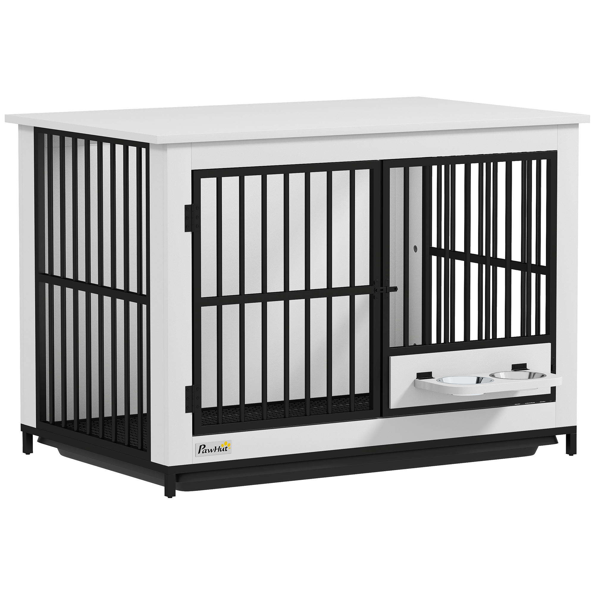 PawHut Grande Gabbia per Cani, accesso semplice, chiudibile, supporto per ciotole girevole, per cani di piccole e grandi dimensioni, Bianco   Aosom Italy