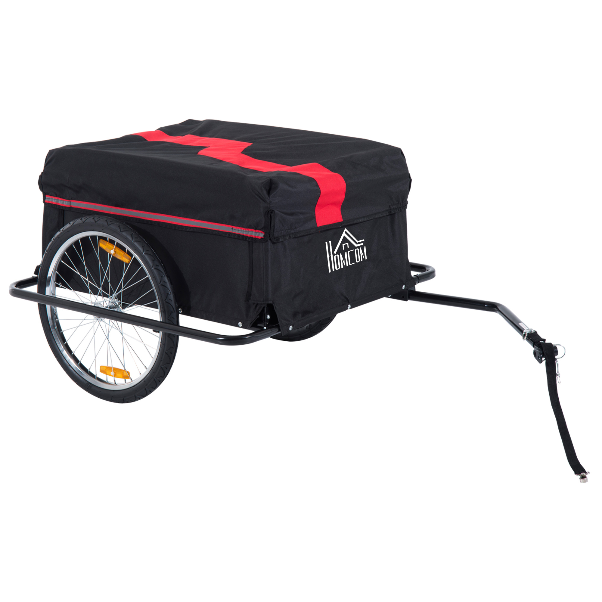 Outsunny Remorcă pentru Biciclete cu Capacitate de 40kg, Reflectoare și Copertină din Țesătură Oxford, 140x88x60 cm, Roșu și Negru | Aosom Romania