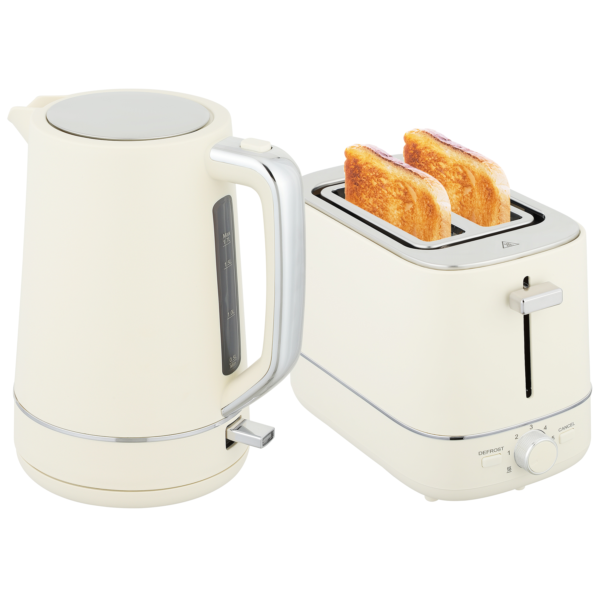 HOMCOM Ensemble Bouilloire 1,7 L et Grille-Pain avec 6 Niveaux de Brunissage, Beige