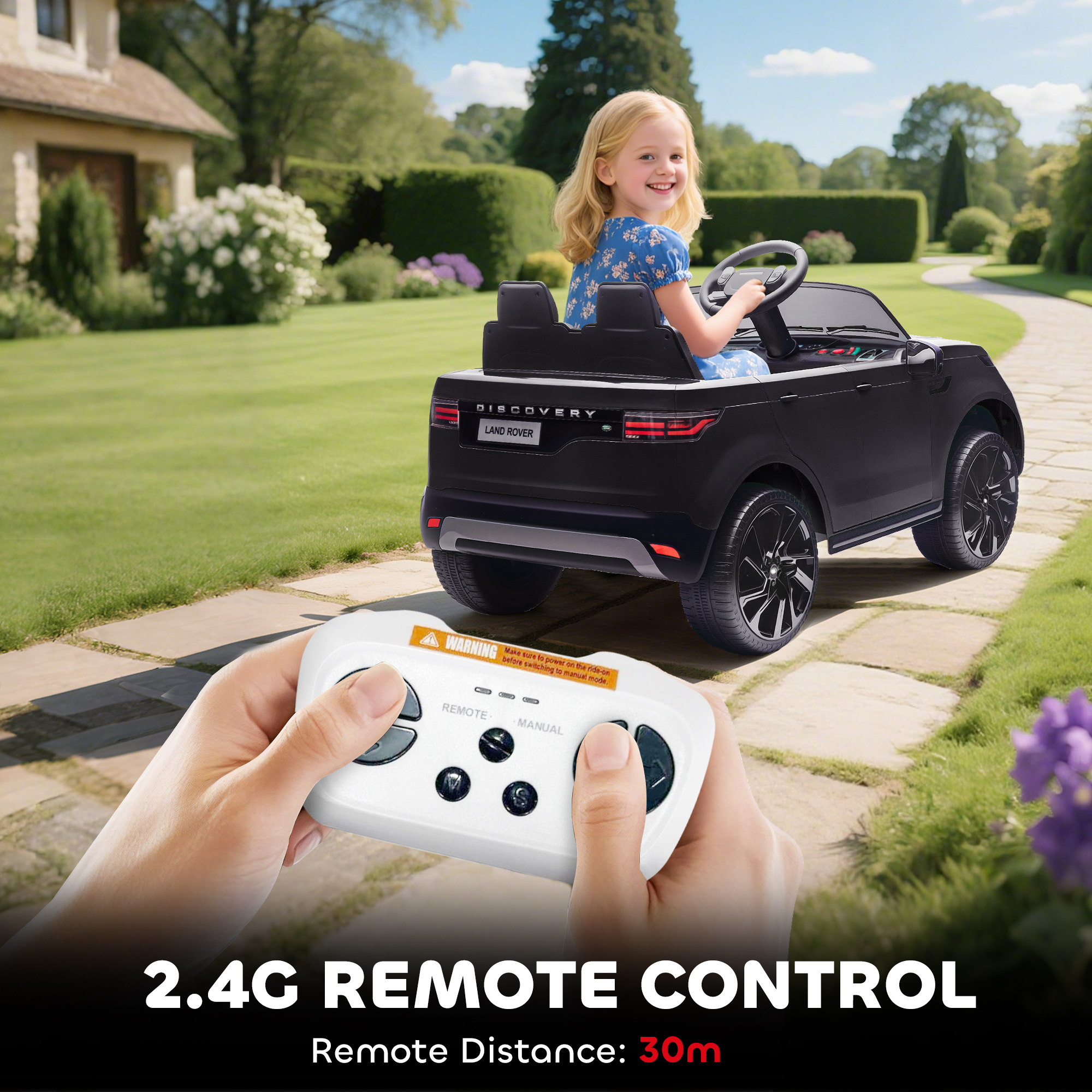 AIYAPLAY Land Rover Discovery Licensed 12V Kids Electric Car with Remote, 4 Wheel Suspension, Slow Start, Lights, Music, Black 7
