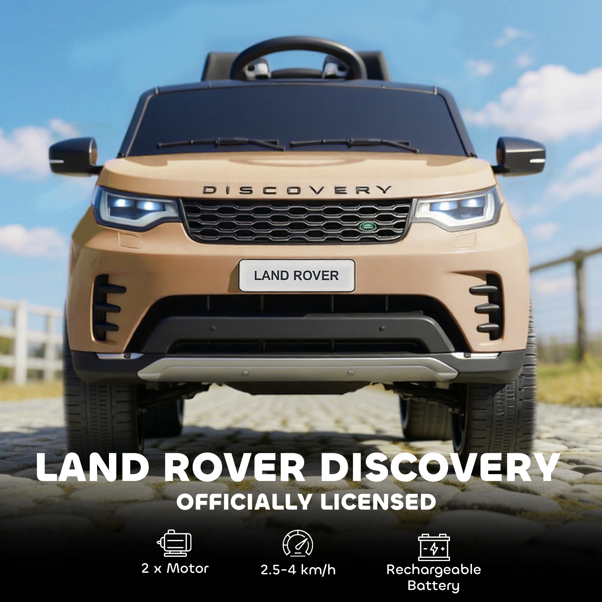 AIYAPLAY Land Rover Discovery Licensed 12V Kids Electric Car with Remote, 4 Wheel Suspension, Slow Start, Lights, Music, Khaki 4