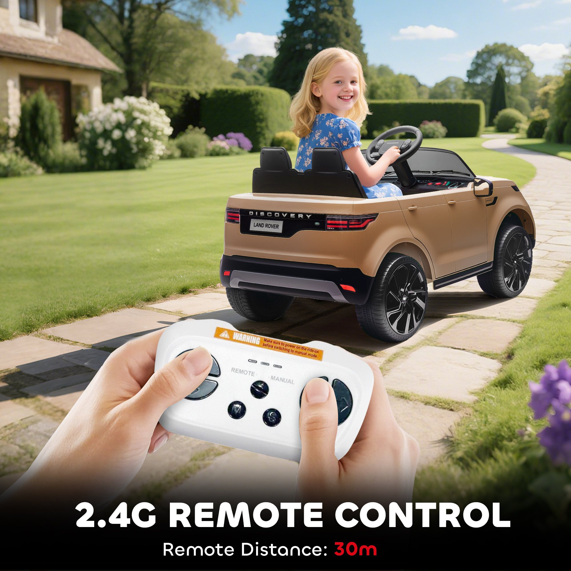 AIYAPLAY Land Rover Discovery Licensed 12V Kids Electric Car with Remote, 4 Wheel Suspension, Slow Start, Lights, Music, Khaki 7