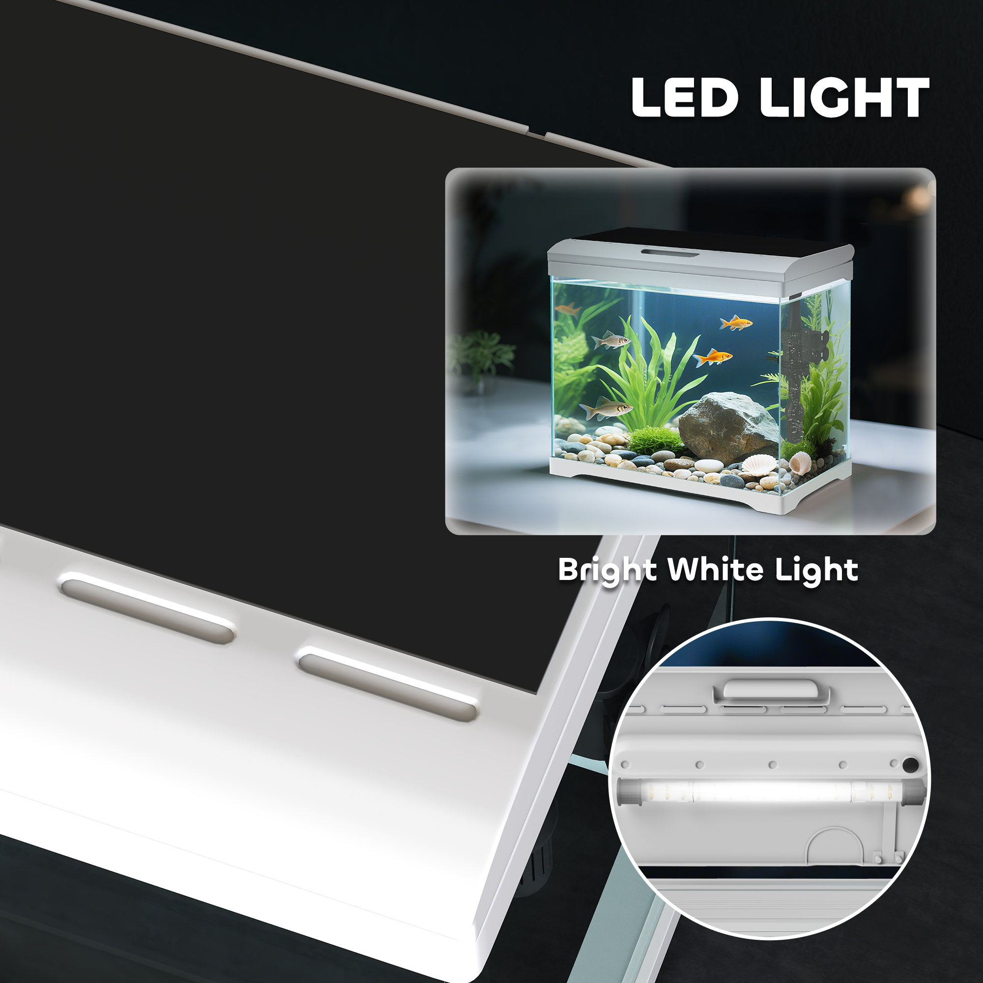 PawHut 17L Glass Fish Tank with Filter System, LED Light, Water Pump, for Betta, Goldfish, Shrimps, White 6
