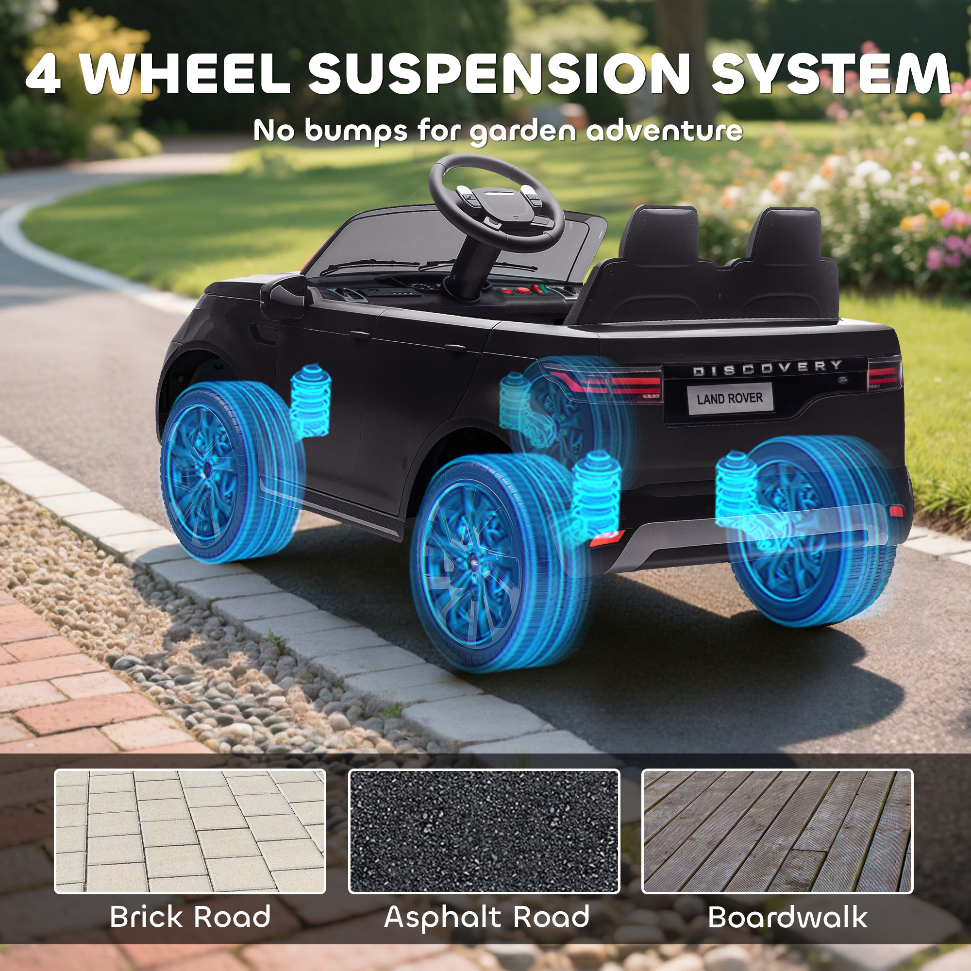 AIYAPLAY Land Rover Discovery Licensed 12V Kids Electric Car with Remote, 4 Wheel Suspension, Slow Start, Lights, Music, Black 5