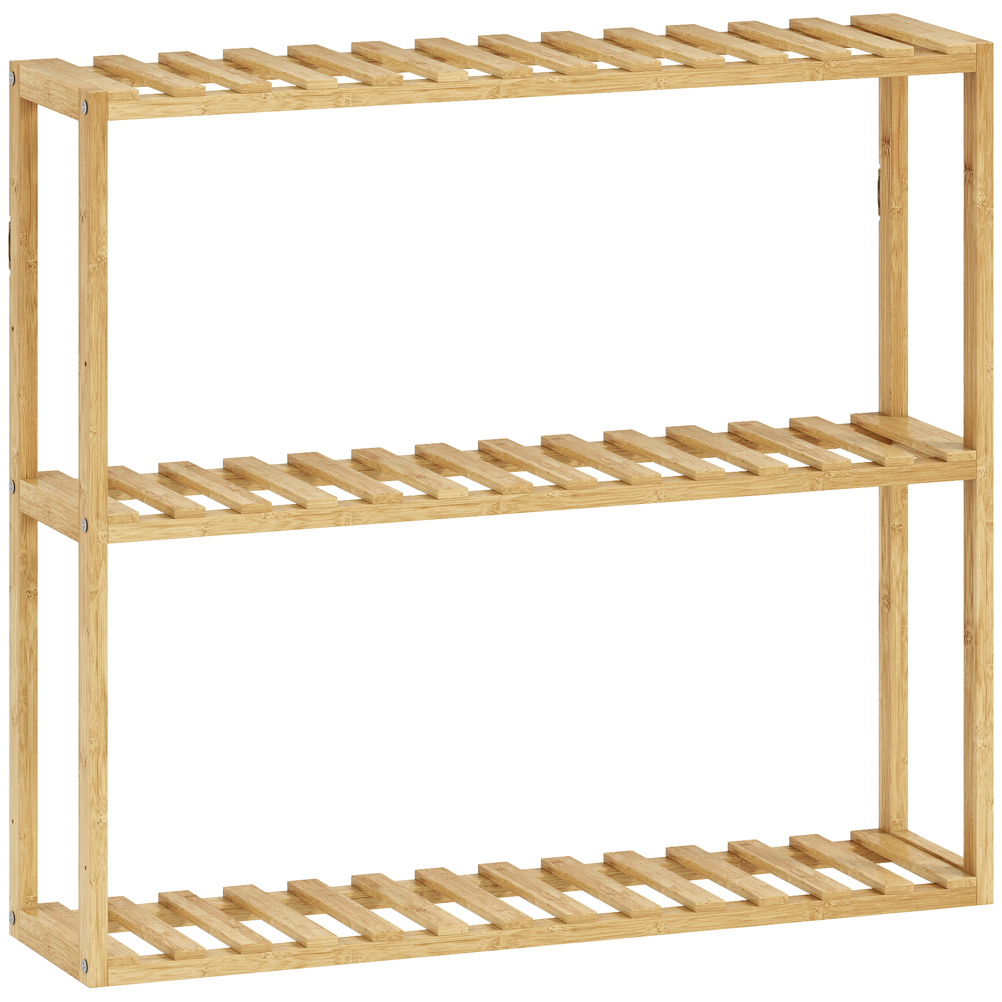 HOMCOM Etajeră din bambus ajustabilă, etajeră de baie cu 3 niveluri, 60 x 15 x 54 cm, efect de lemn natural | Aosom Romania