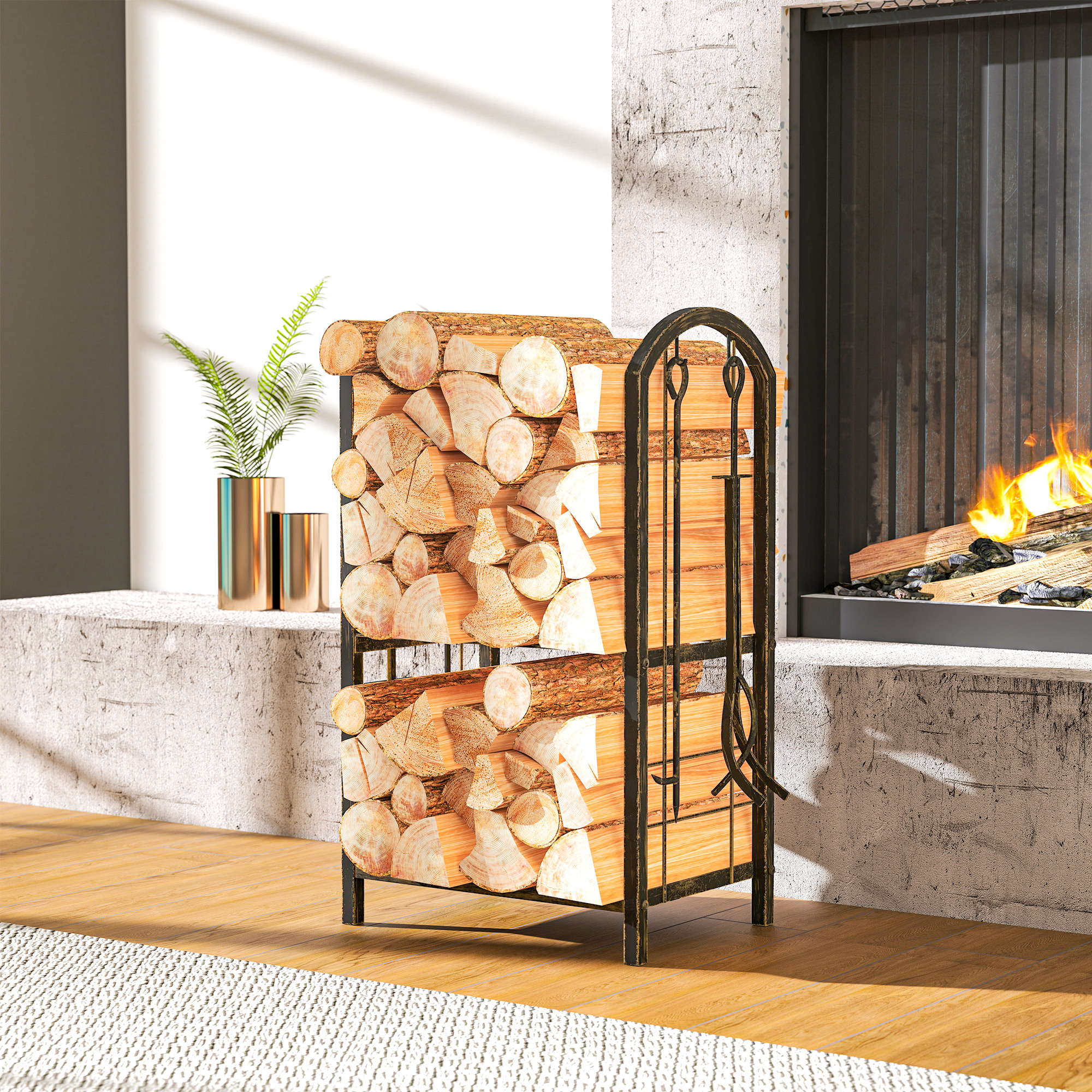 Outsunny Kaminholzregal für innen 43 x 30 x 74cm 2 Ebenen Brennholzregal mi günstig online kaufen