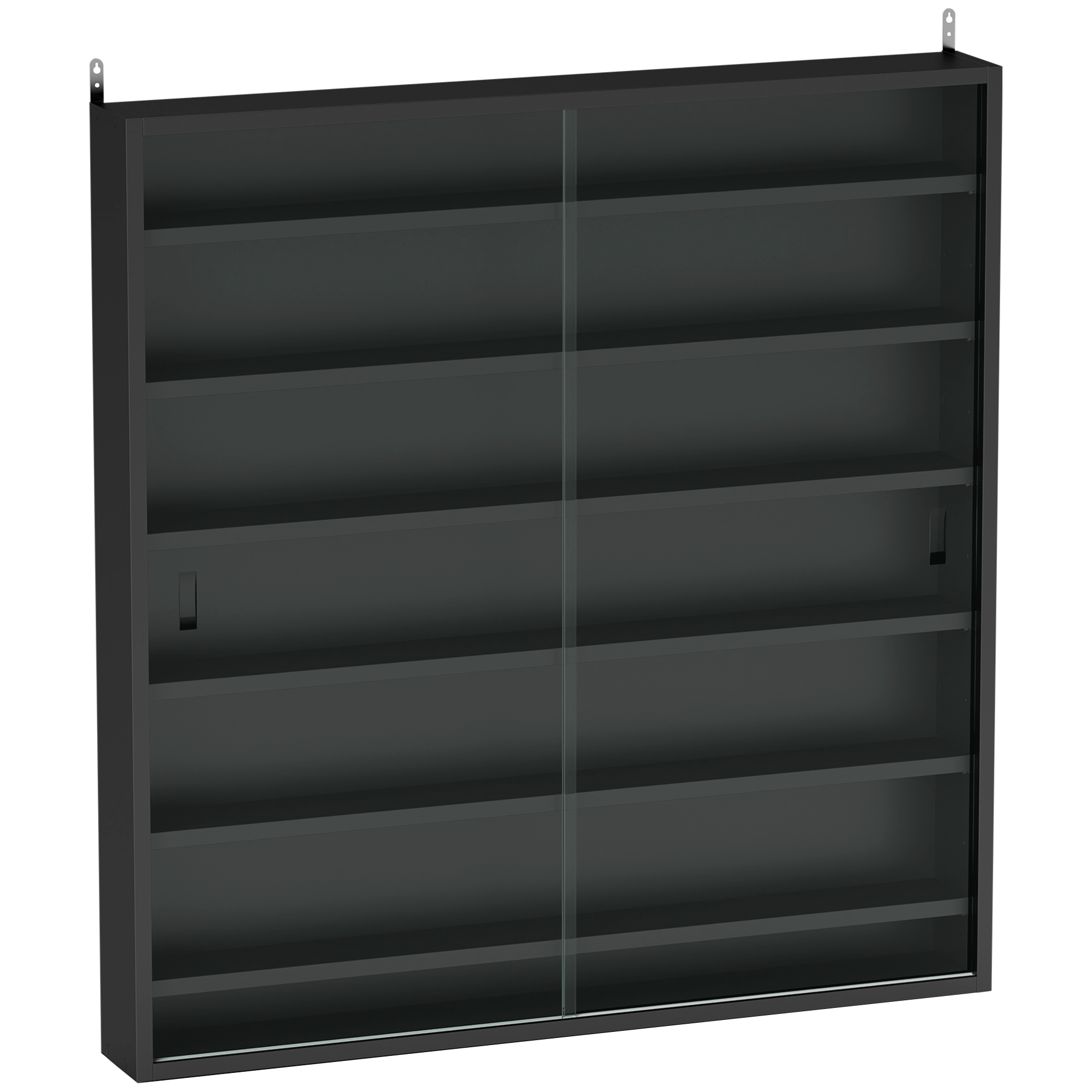 HOMCOM Estante de Exhibición de 6 Estantes Ajustables en Madera con Puertas de Vidrio, 80x9.5x83 cm, Negro
