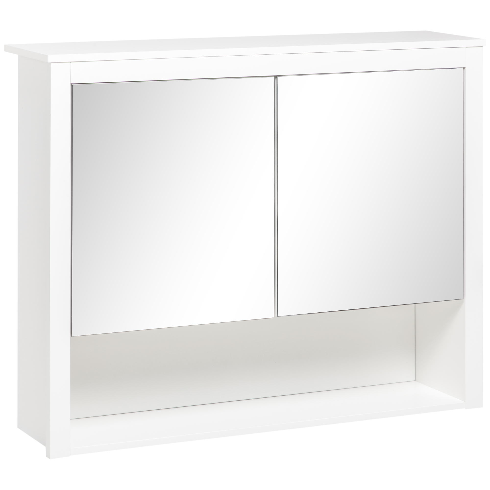 HOMCOM Armoire de baie cu oglinda, armoire montata, 2 usi cu oglinda, raft de depozitare, 80L x 20P x 65H cm, alb | Aosom Romania