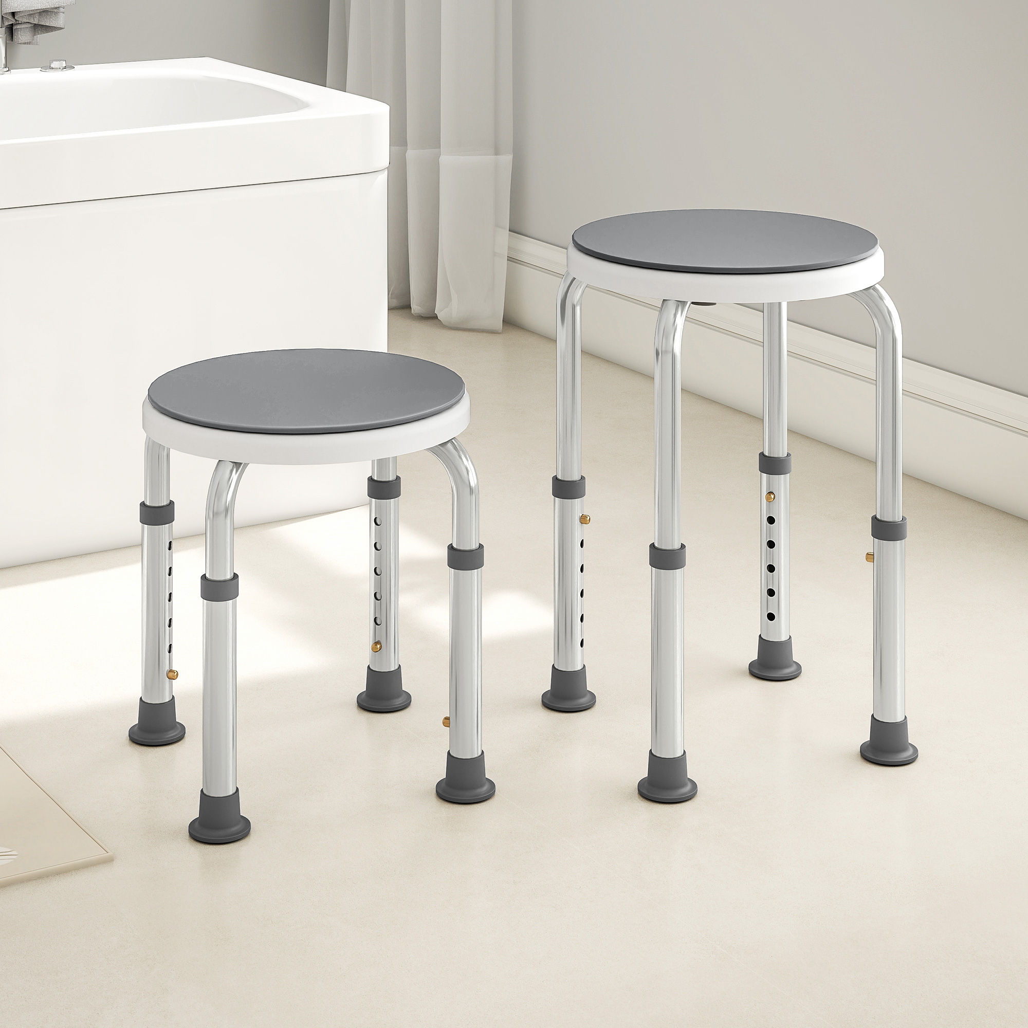 HOMCOM 360° Swivel Shower Chair, Height Adjustable Aluminium Shower Stool with Non-Slip Feet for Disabled, Elderly, Grey 9