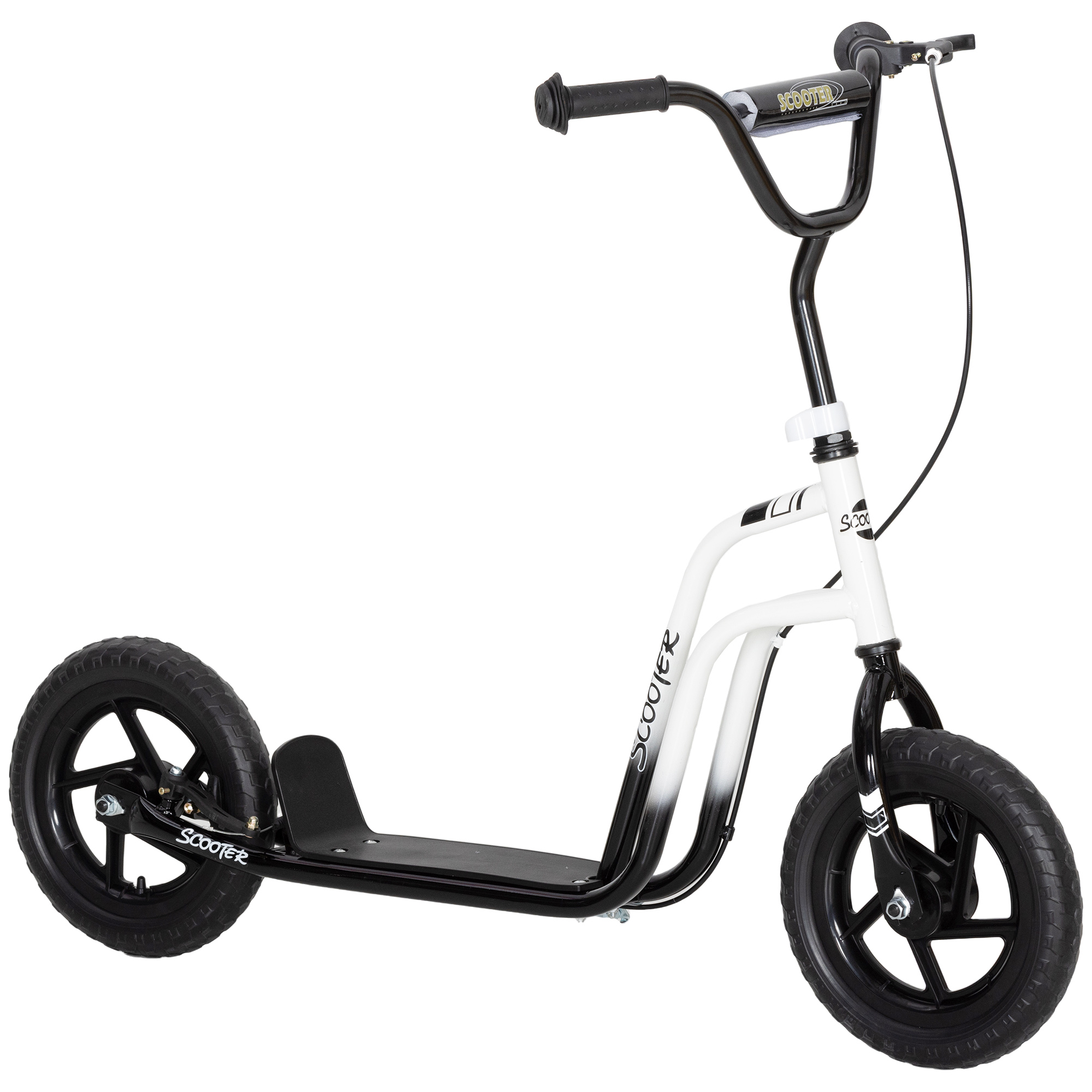 AIYAPLAY Roller Kinder Tretroller Kickscooter mit verstellbarem Lenker, großen Rädern und Handbremse 12 Zoll Scooter für 5-12 Jahren Jungen und Mädchen Weiß Aosom
