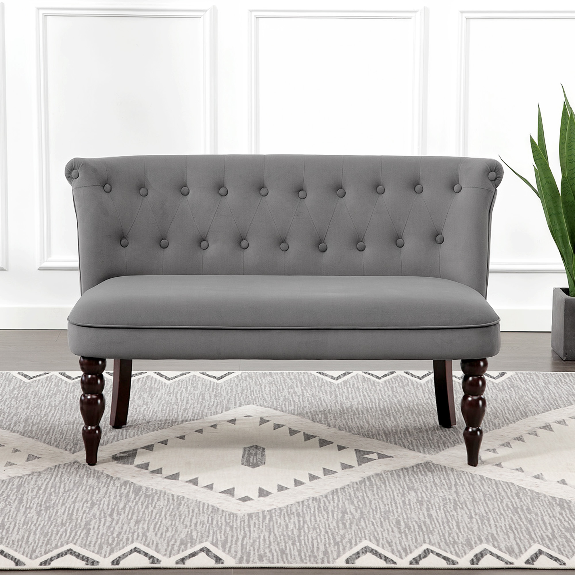 HOMCOM Velvet 2 Seater Sofa, Button Tufted Wingback Loveseat with Rubber Wood Legs for Living Room, Bedroom, Charcoal Grey 9