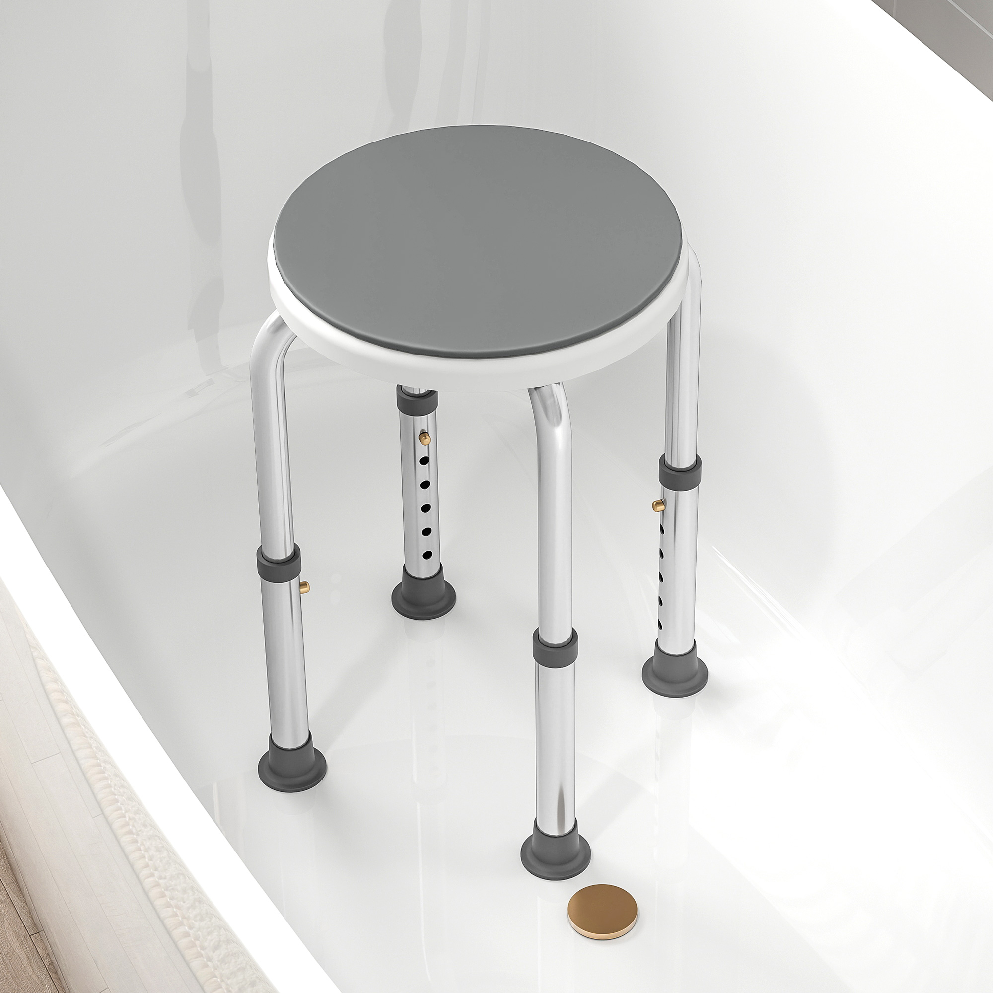 HOMCOM 360° Swivel Shower Chair, Height Adjustable Aluminium Shower Stool with Non-Slip Feet for Disabled, Elderly, Grey 8