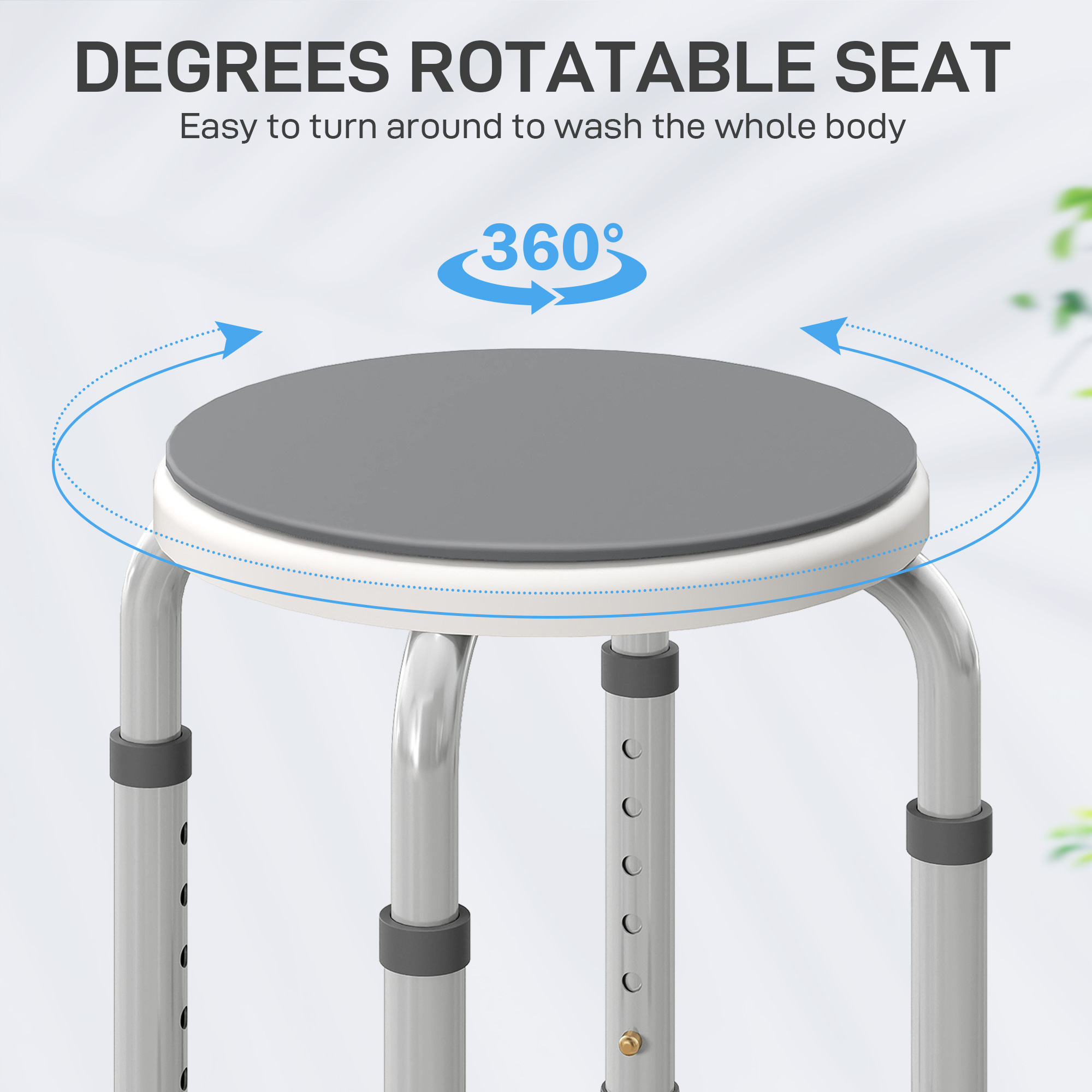 HOMCOM 360° Swivel Shower Chair, Height Adjustable Aluminium Shower Stool with Non-Slip Feet for Disabled, Elderly, Grey 6