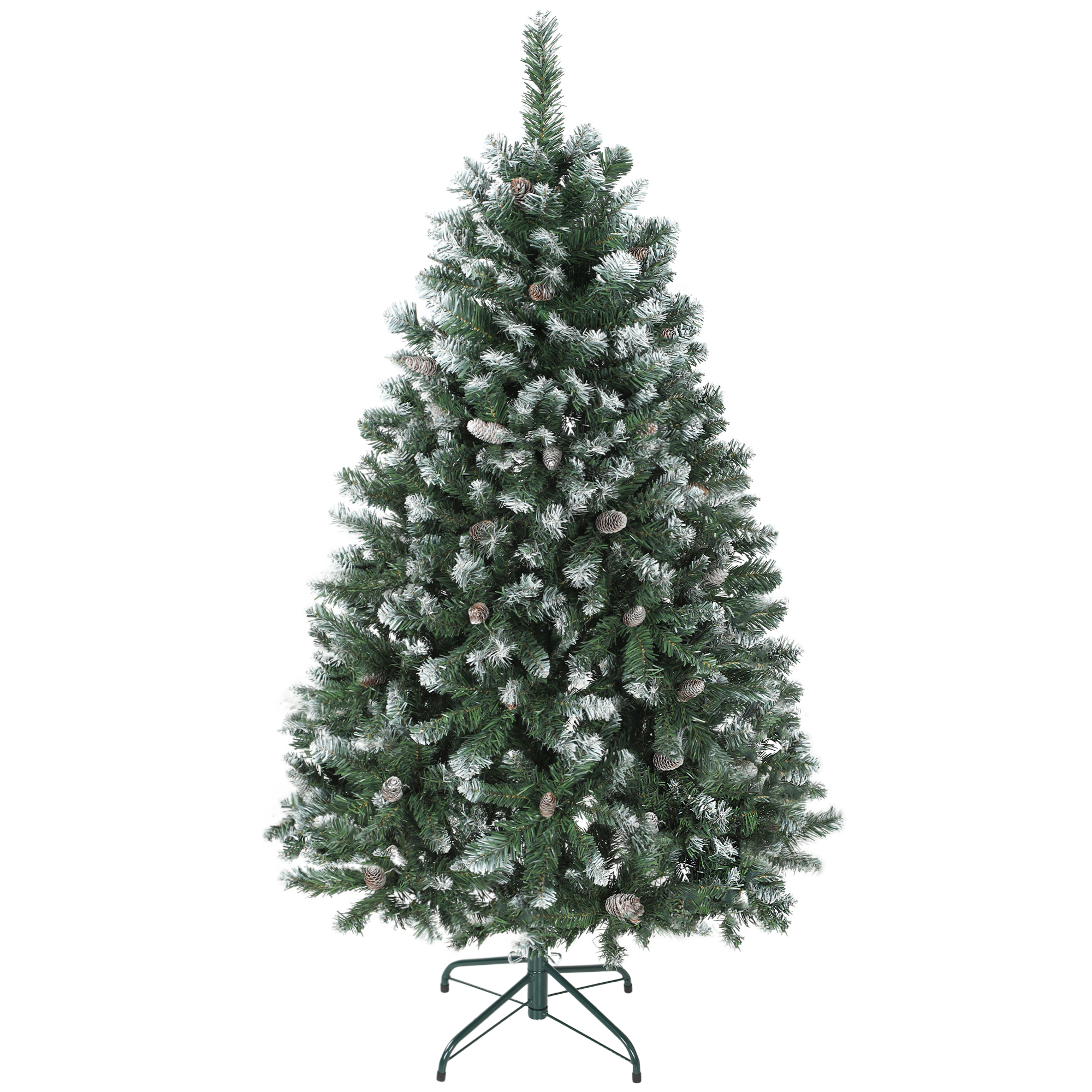 HOMCOM Árbol de Navidad Artificial 150 cm con 581 Ramas con Nieve 44 Piñas y Soporte Metálico Plegable Fácil Montaje Verde