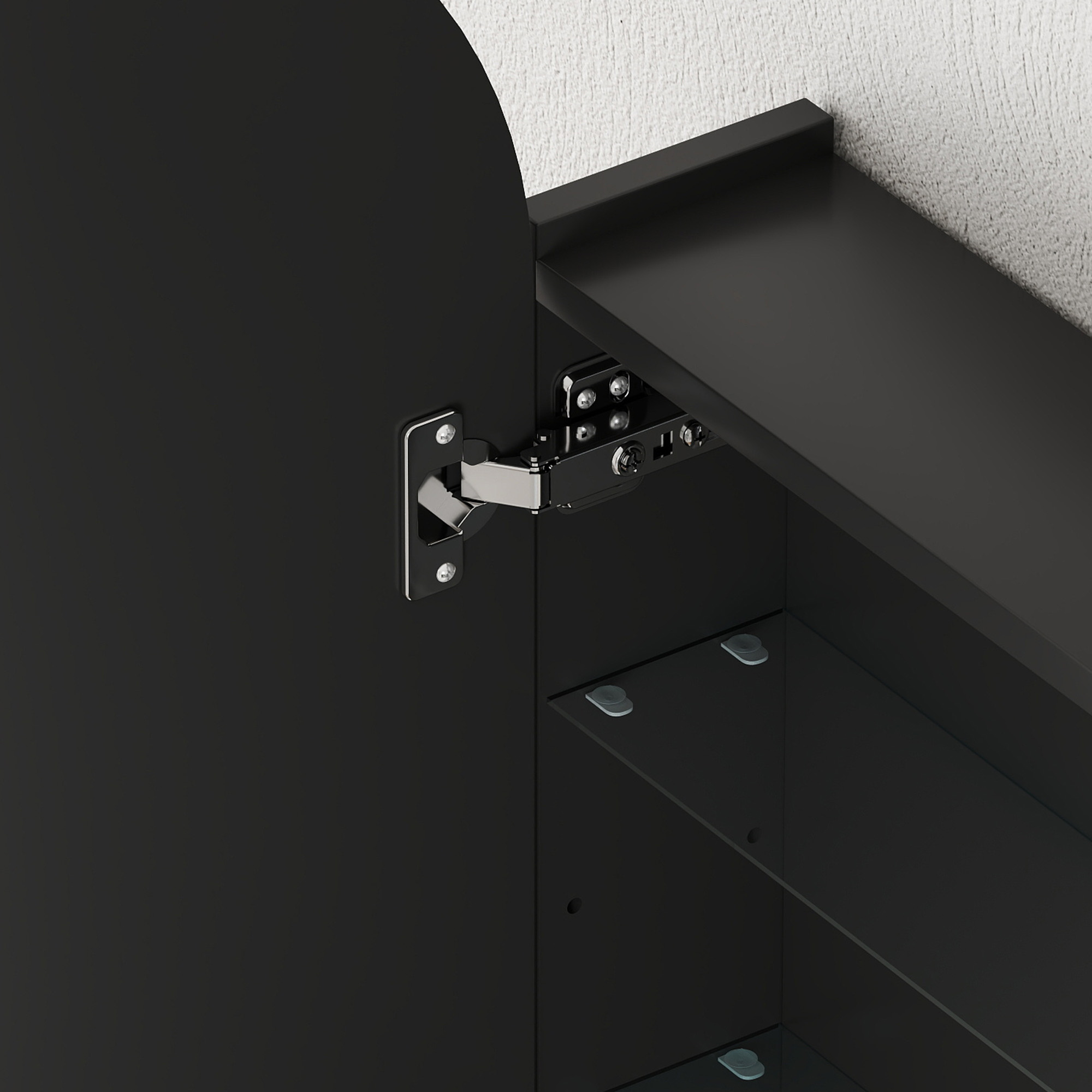 HOMCOM Arched Bathroom Mirror Cabinet with Adjustable Glass Shelves Black 9