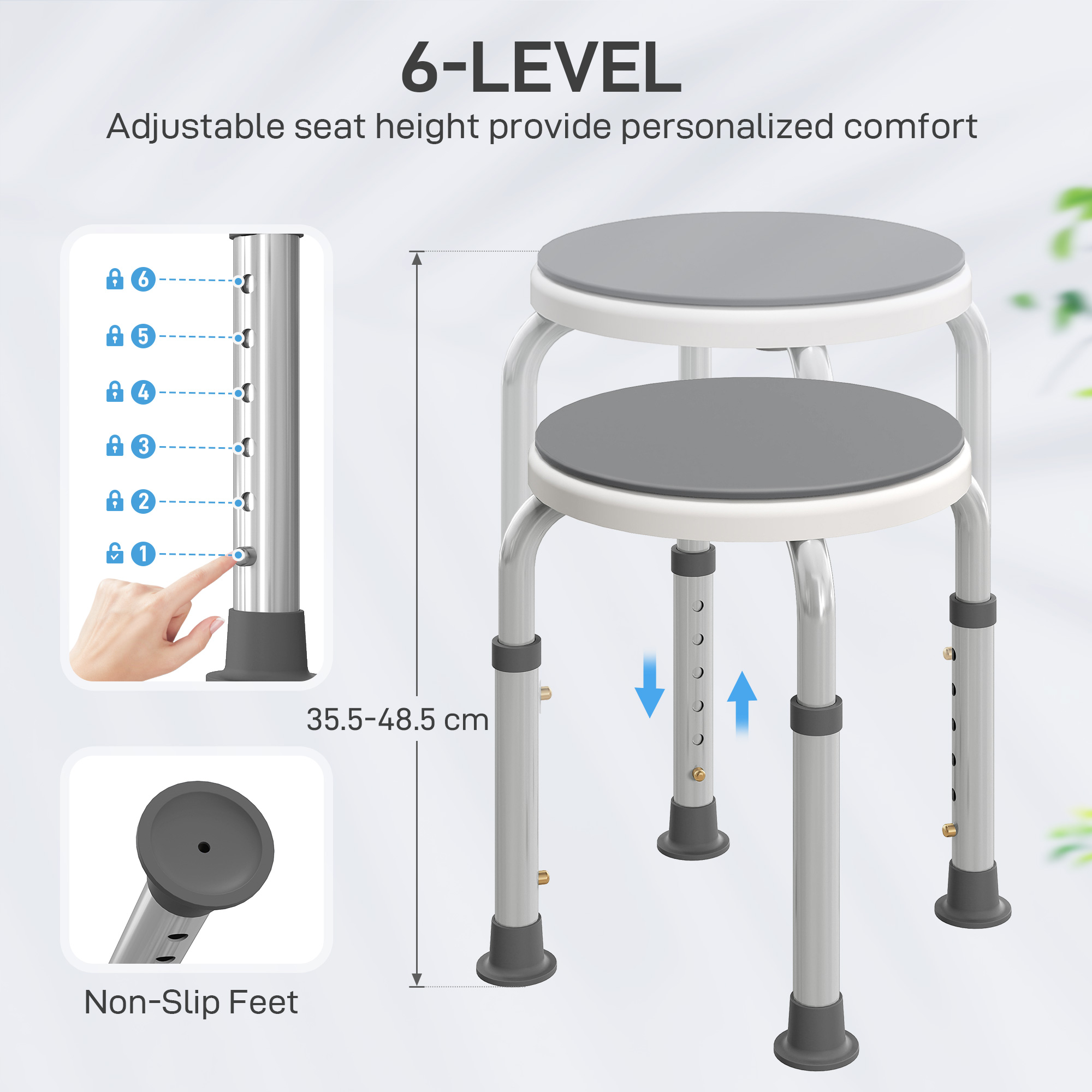 HOMCOM 360° Swivel Shower Chair, Height Adjustable Aluminium Shower Stool with Non-Slip Feet for Disabled, Elderly, Grey 4