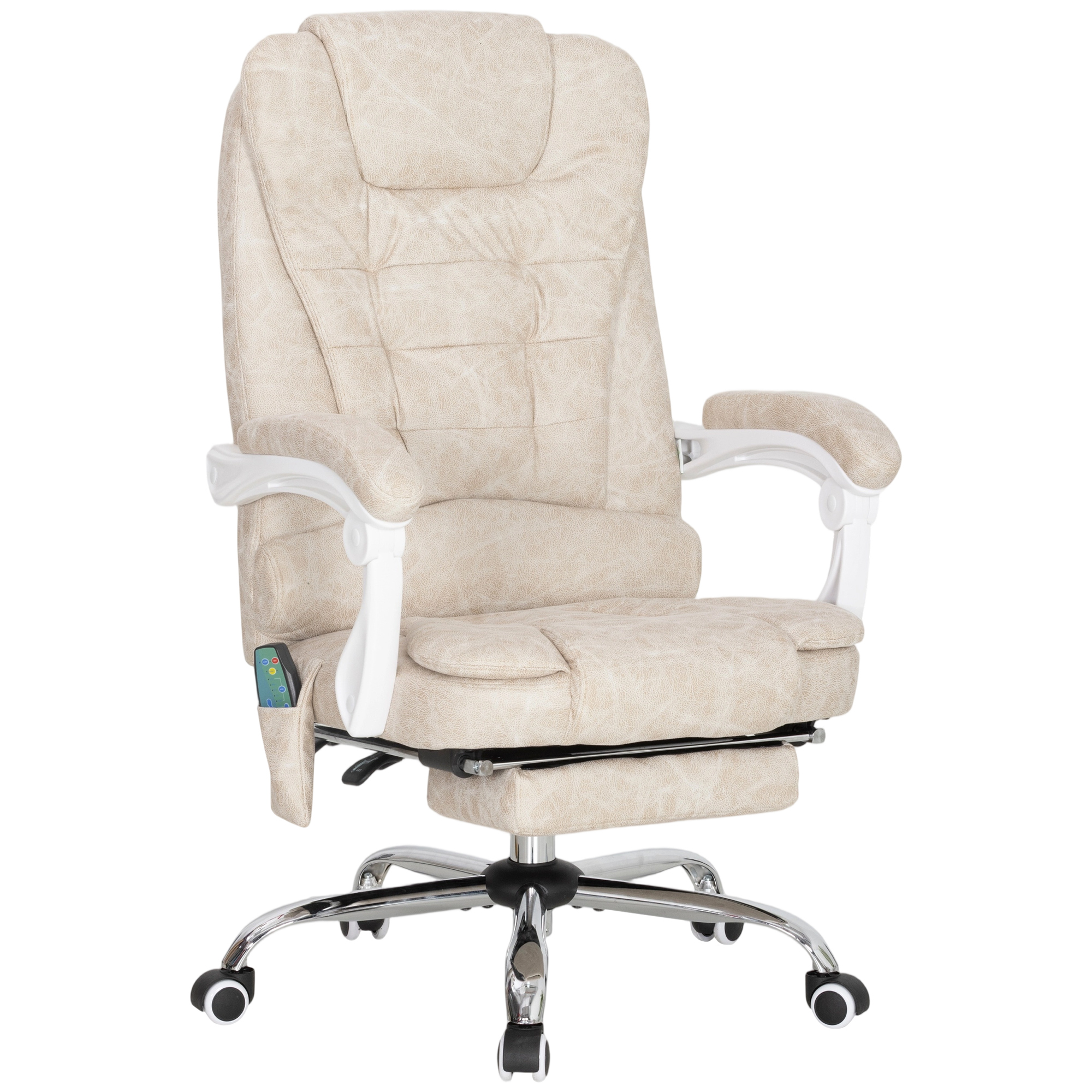 Vinsetto Fauteuil de bureau massant et chauffant, chaise de bureau, hauteur réglable, dossier inclinable, 65x70x111-119cm, crème